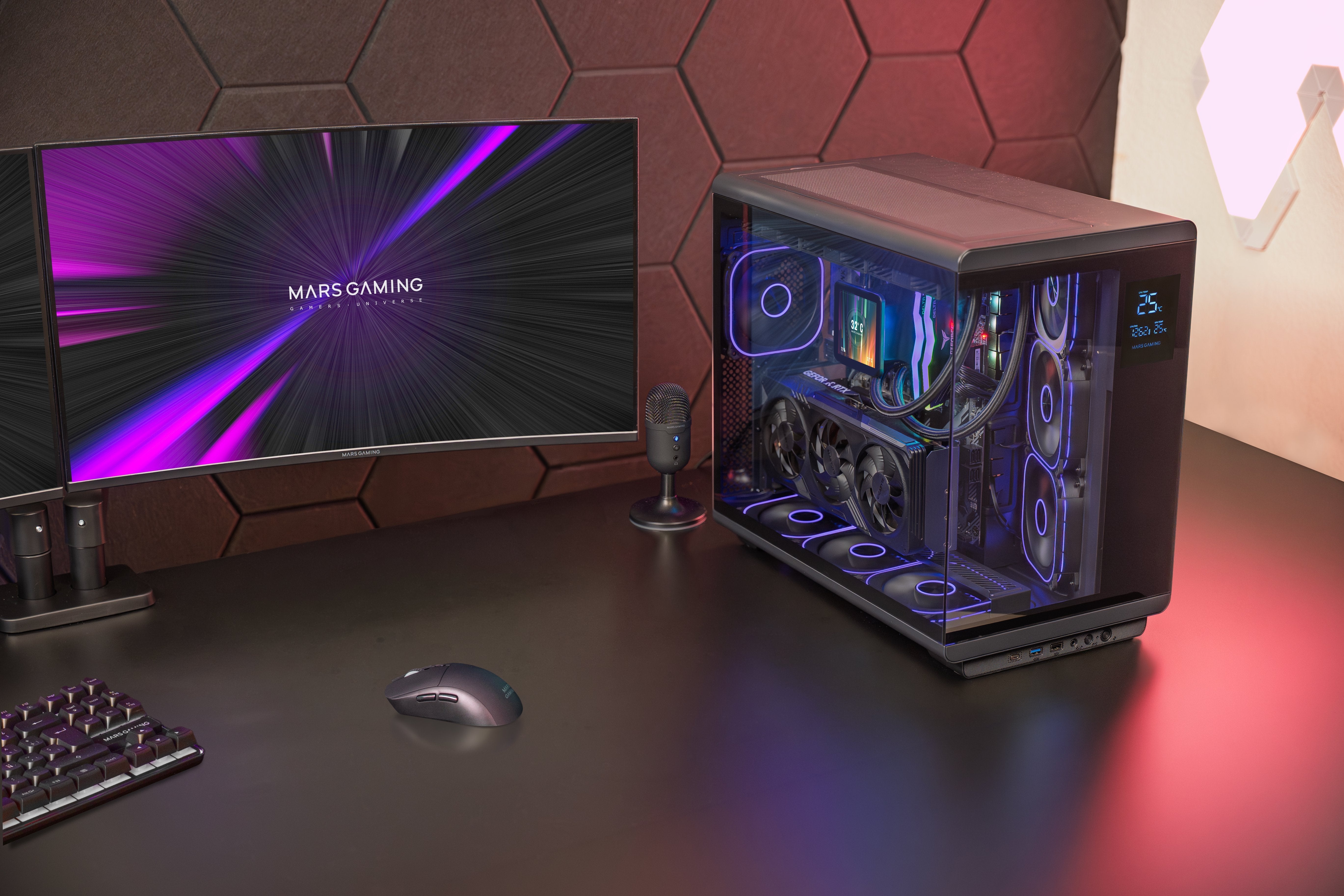 Caja Pc  Atx Mars Gaming Mc-Revpro Pantalla Lcd 4.3" Cristal Templado 4x Ventiladores Argb Black