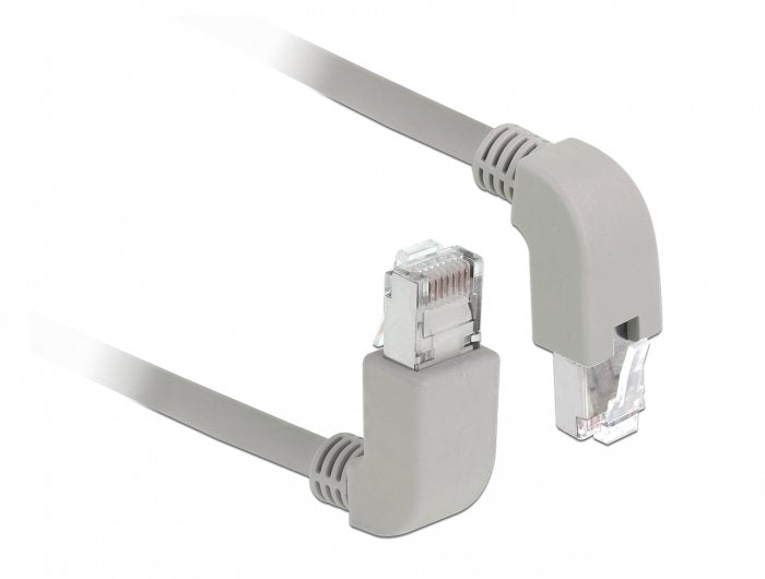 Cable De Parche De Delock Rj45 Cat.6a S/Ftp Grey, 2 Metros, Enchufes Angulados 1x Arriba, 1x Debajo 85872
