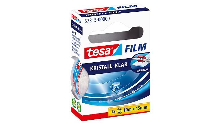 Tesa Crystal Clear, 1 Rollo, 15 Mm, Cinta Adhesiva (Transparente, 10 Metros)