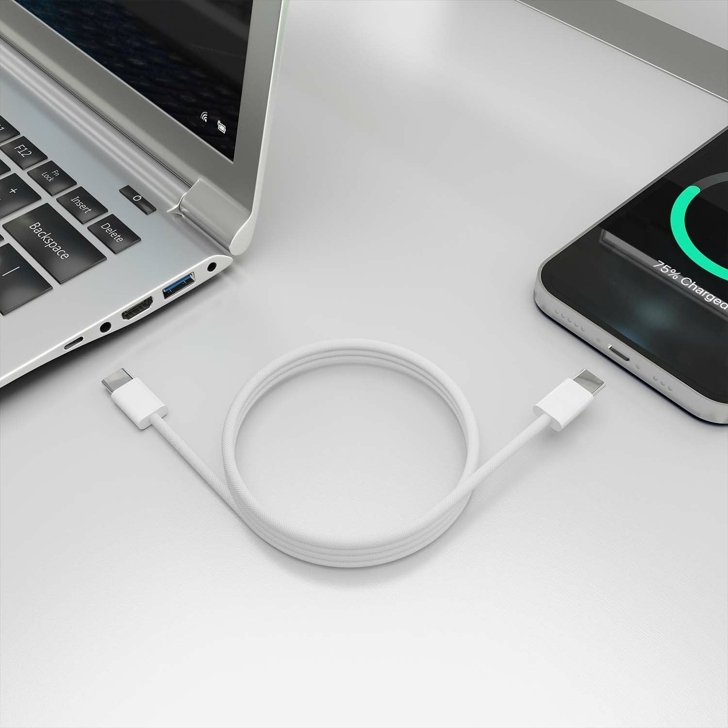 Aisens Cable Usb 2.0 3a 60w Apple - Tipo Usb-C/M-Usb-C/M - 1m - Blanco