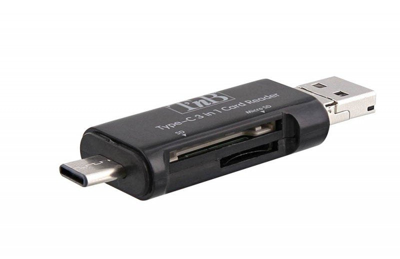 Tnb Lector De Tarjetas Sd Y Micro Sd 3 En 1 Pocket Memory Card Reader (Sd / Micro Sd) - Compatible With All Devices : Usb-C / Usb / Micro Usb - Black