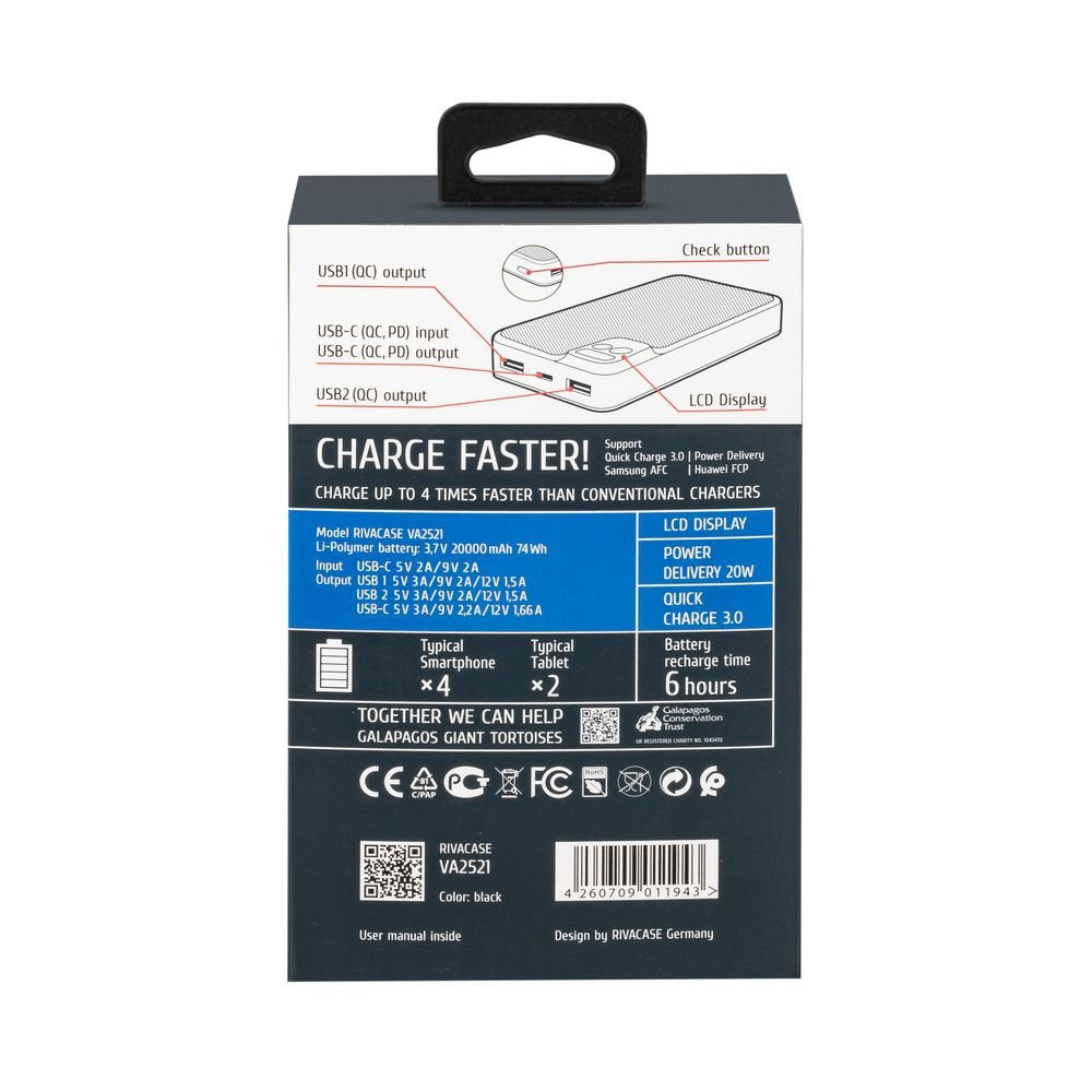 Rivacase Powerbank Va2521 20000mah Qc/Pd/Lcd 20w