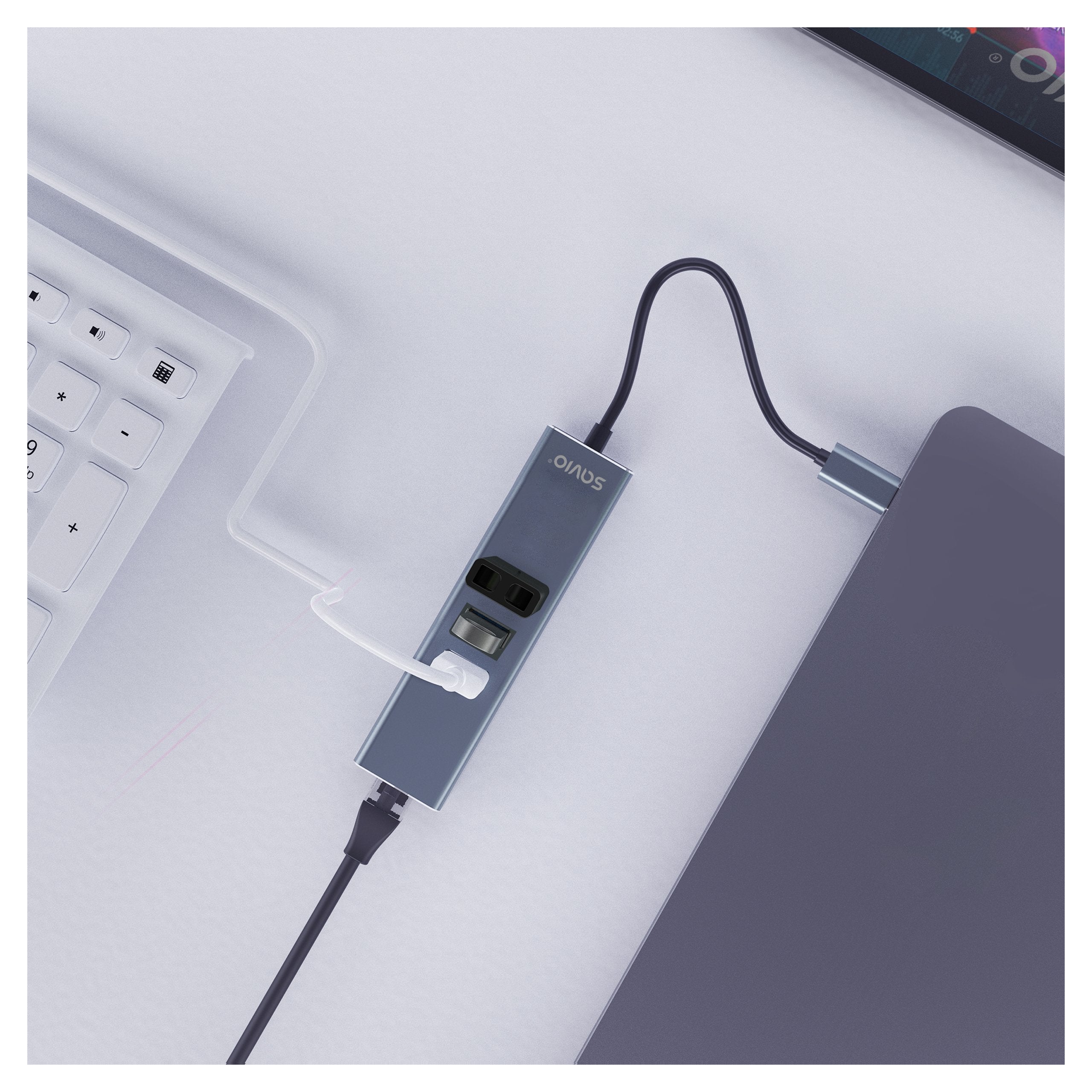 EAN 5901986047766 - Savio AK-57 USB-C - 3 x USB-A HUB with RJ-45 Gigabit Ethernet adapter 5000 Mbit/s grey 2 x USB 3.2 Gen 2  imagen 3