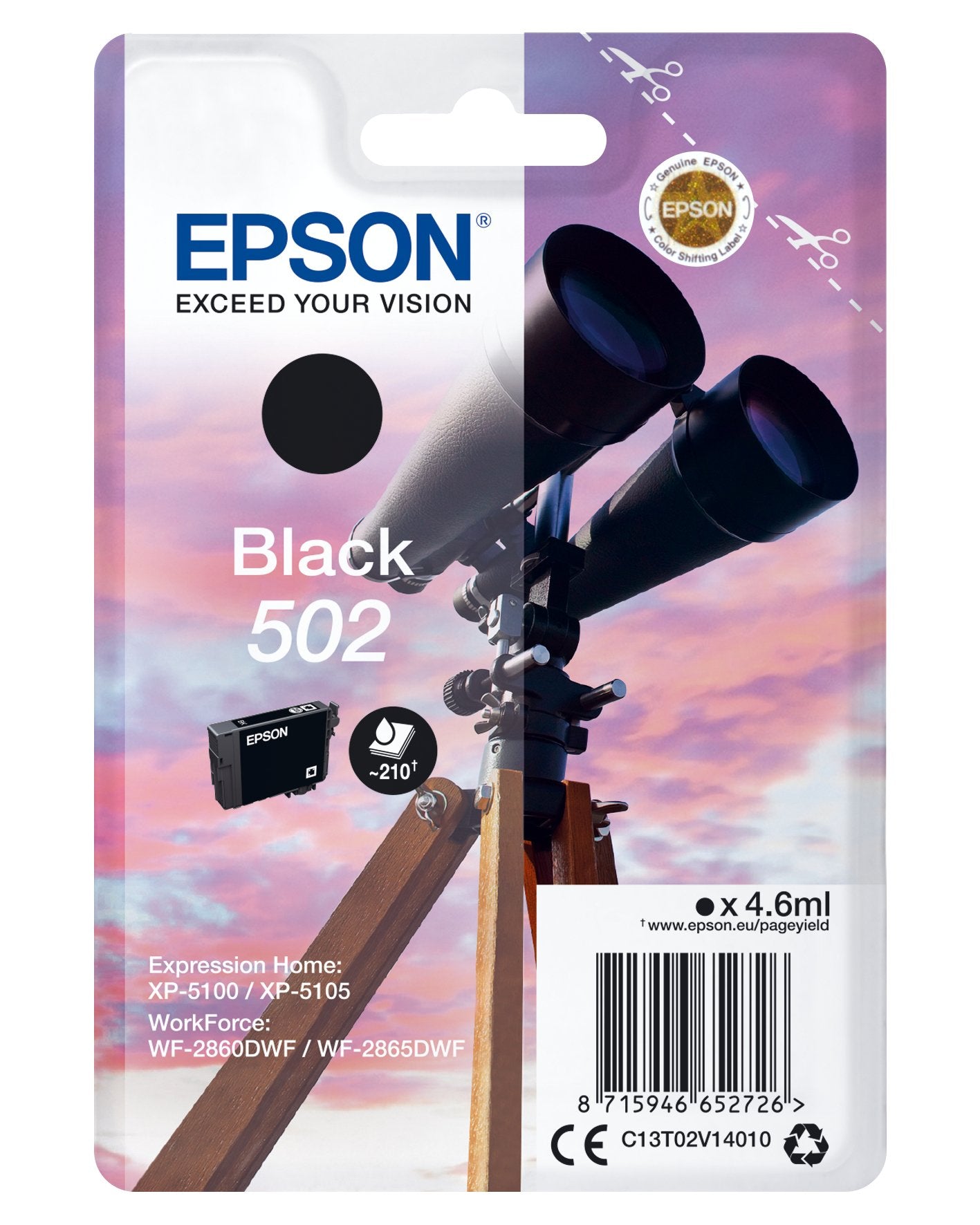 Epson Singlepack Black 502 Ink  Cartucho De Tintapara Expression Home Xp-5100, Workforce Wf-2860