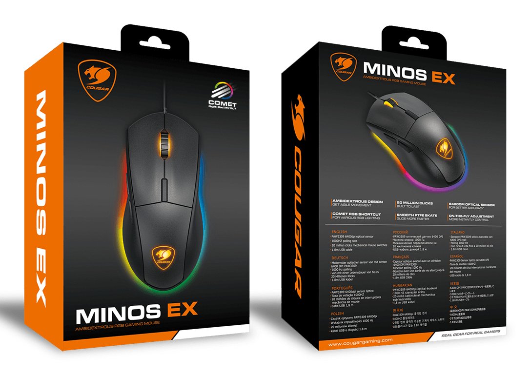 Cougar Gaming Raton, Minos Ex, Rgb, Cablegehnden, Negro