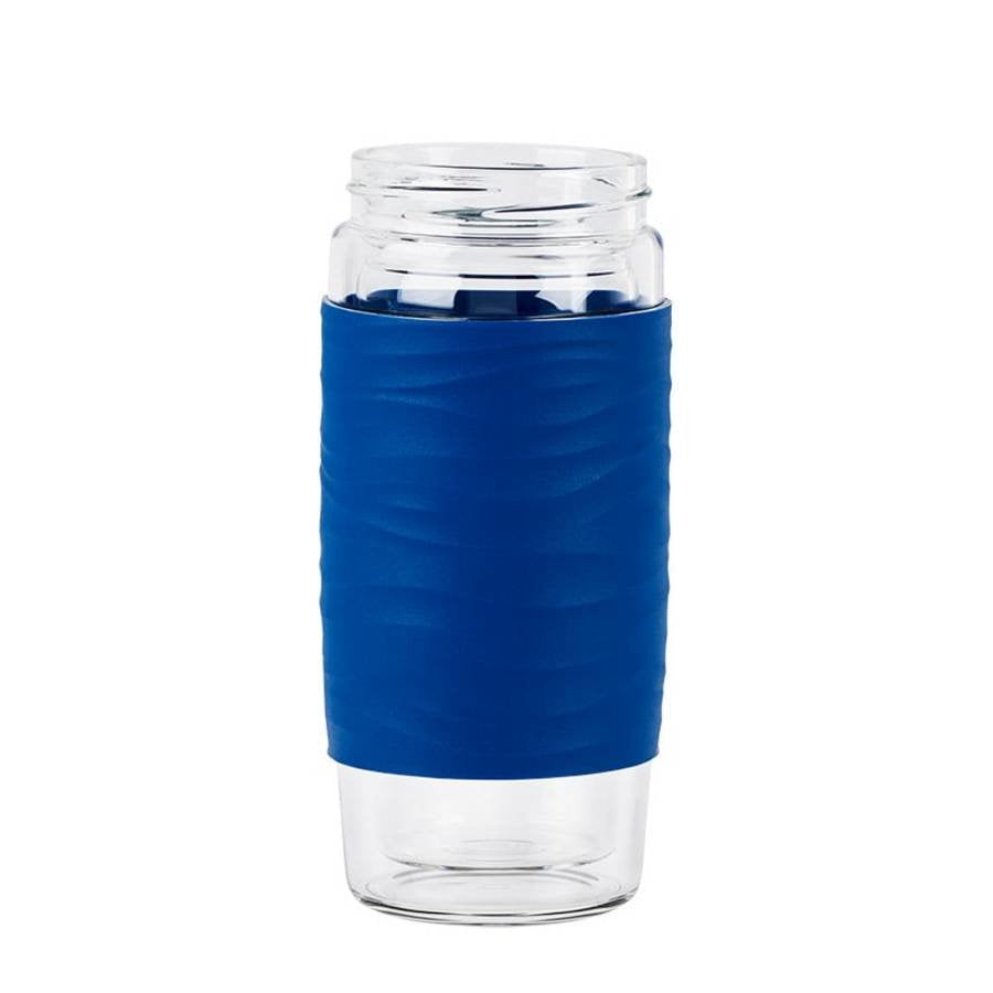 Emsa Tea Mug 420 Ml Transparente, Termo Azul/Transparente, Transparente, Vidrio, Silicona, Acero Inoxidable, China, 420 Ml, 82 Mm