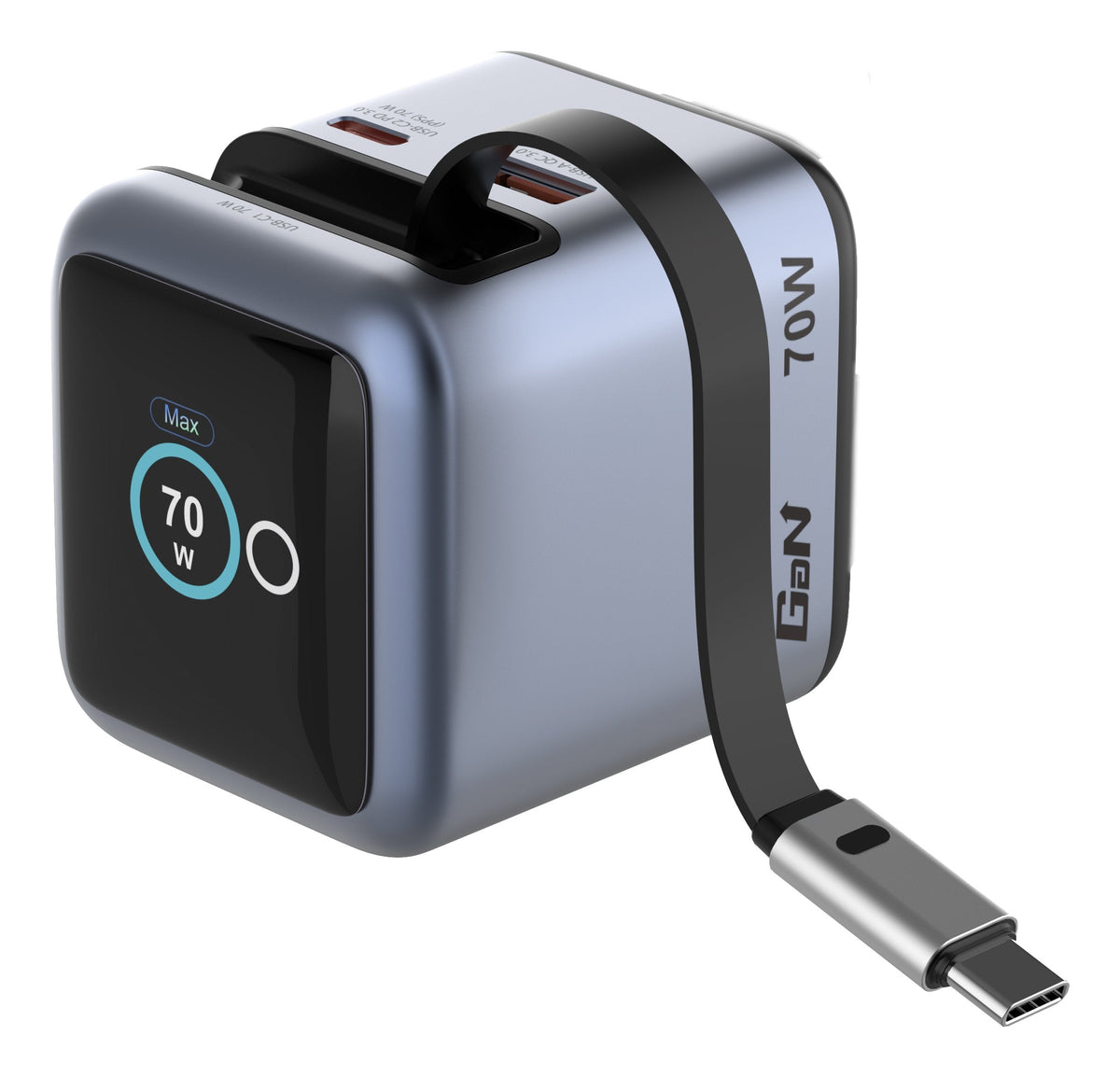 Cargador Smart Mini Gan 70w Wysuwany Cable Usb-C Eu, Uk, Usa
