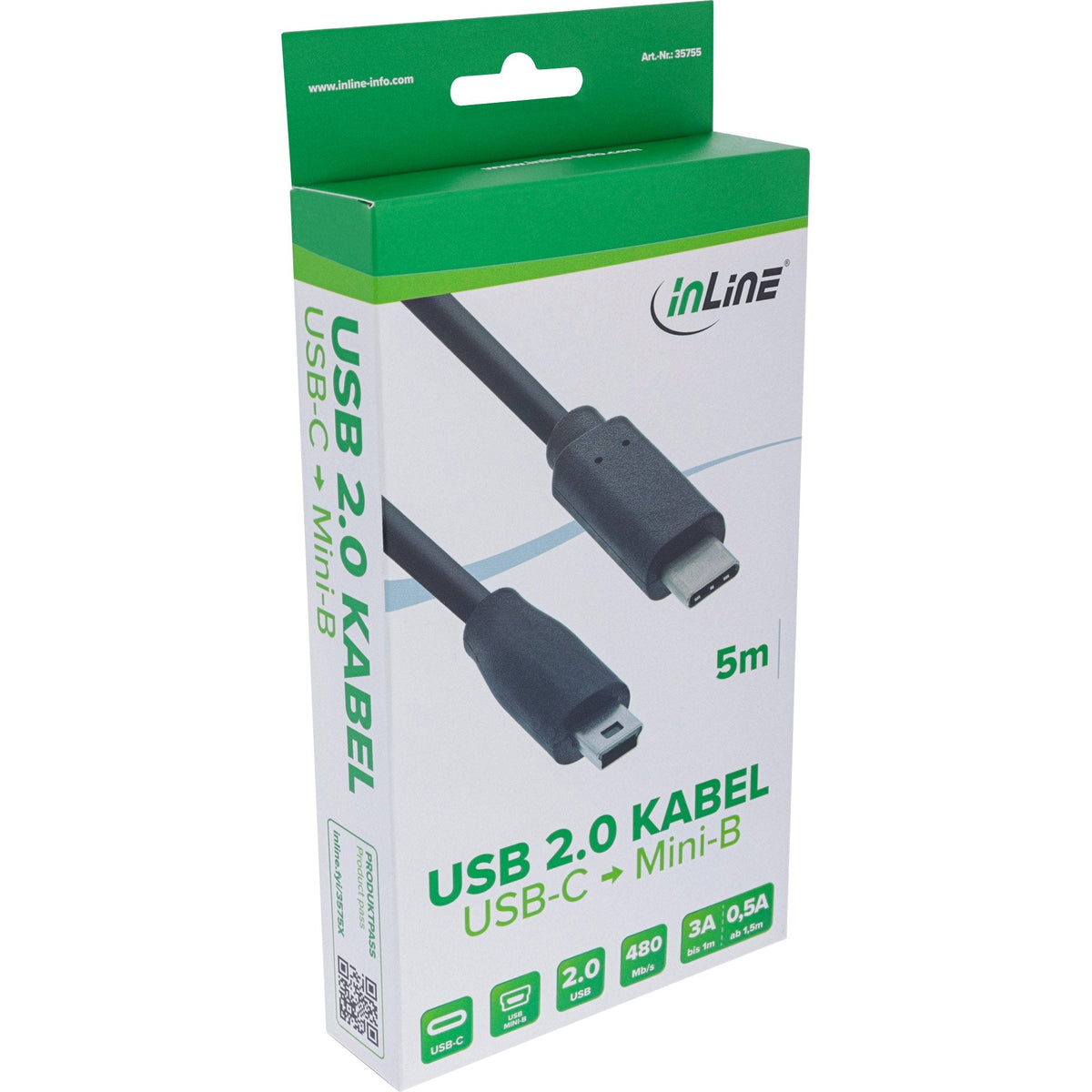 Inline® Usb 2.0 Cable, Usb-C Macho / Mini-B Macho (5pin), Negro, 5m