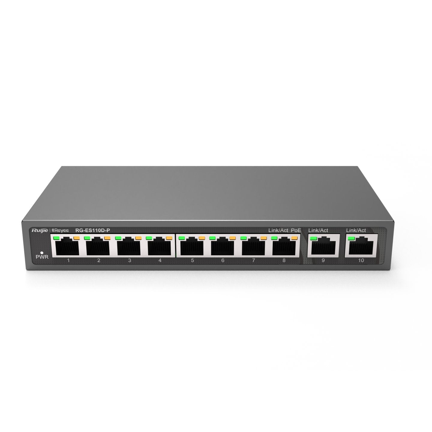 Reyee 8-Port 100mbps + 2 Uplink Port 1000mbps, 8 Of The Ports Support Poe/Poe+ Power Supply. Max Po