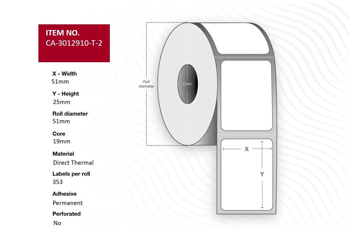 Label 51x25, Core 19, Direct  Thermal, White Uncoated