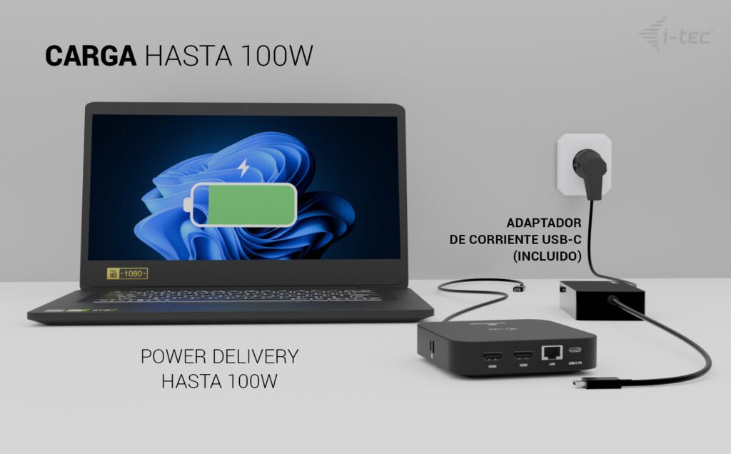 I-Tec Usb-C Dual Hdmi Ds 2xhdmi 1xglan 2xusb-A 3.2 2xusb 2.0 1xusb-C Gen2 1xusb-C Gen1 1xaudio Mic Jack 1x100w Usb-C Pd+Charger 100w