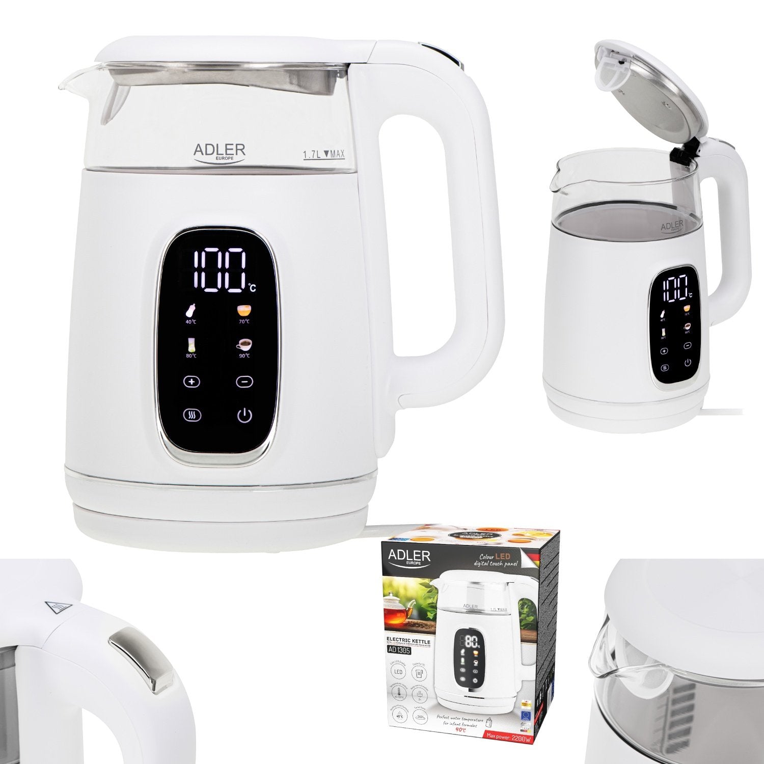 EAN 5905575907820 - Adler AD 1305WS tetera eléctrica 1,7 L 2200 W Transparente, Blanco, Plata imagen 13