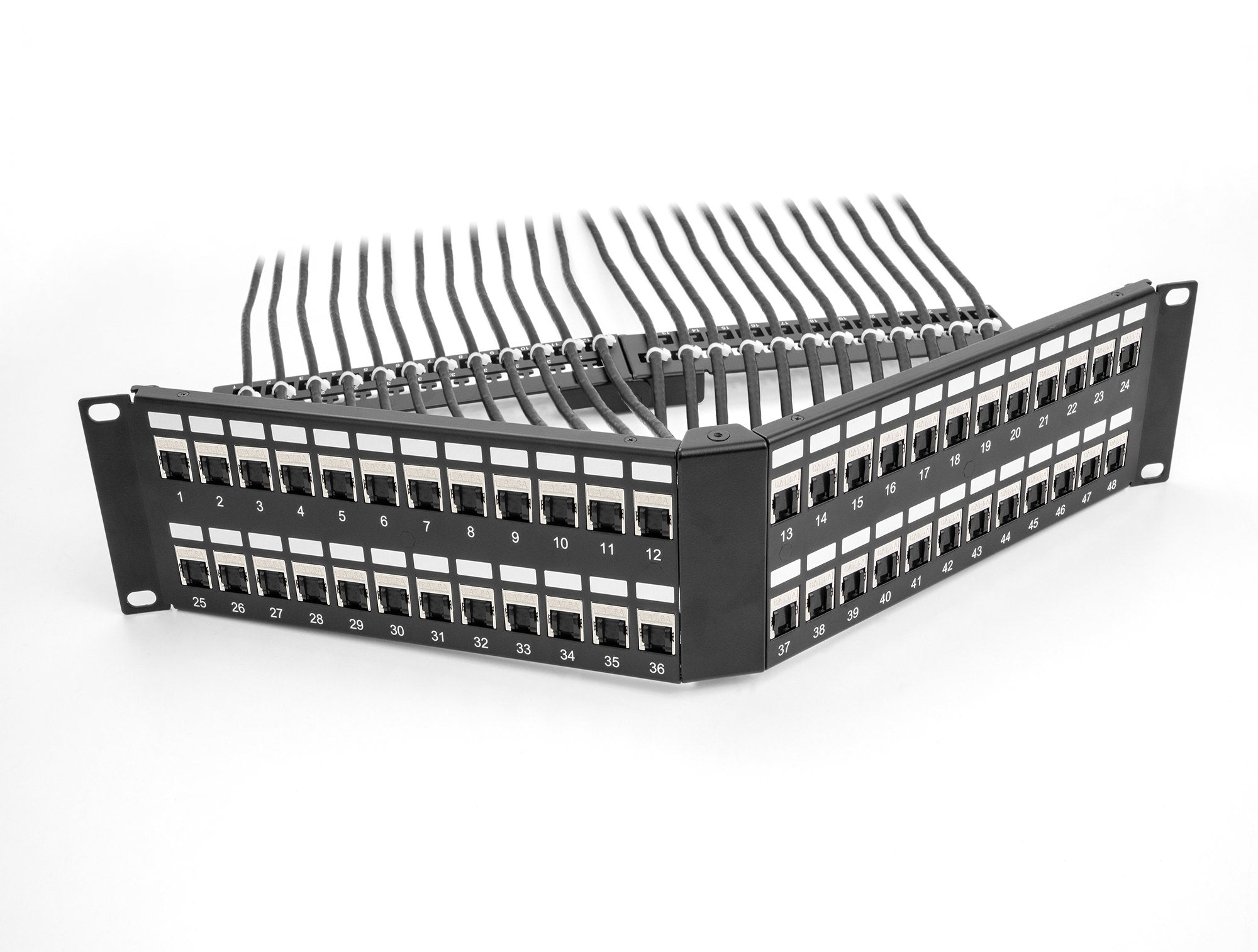 Delock 19 Keystone Patchpanel 48 Port Mit Entlastungsschiene 2 He Gewinkelt Schwarz