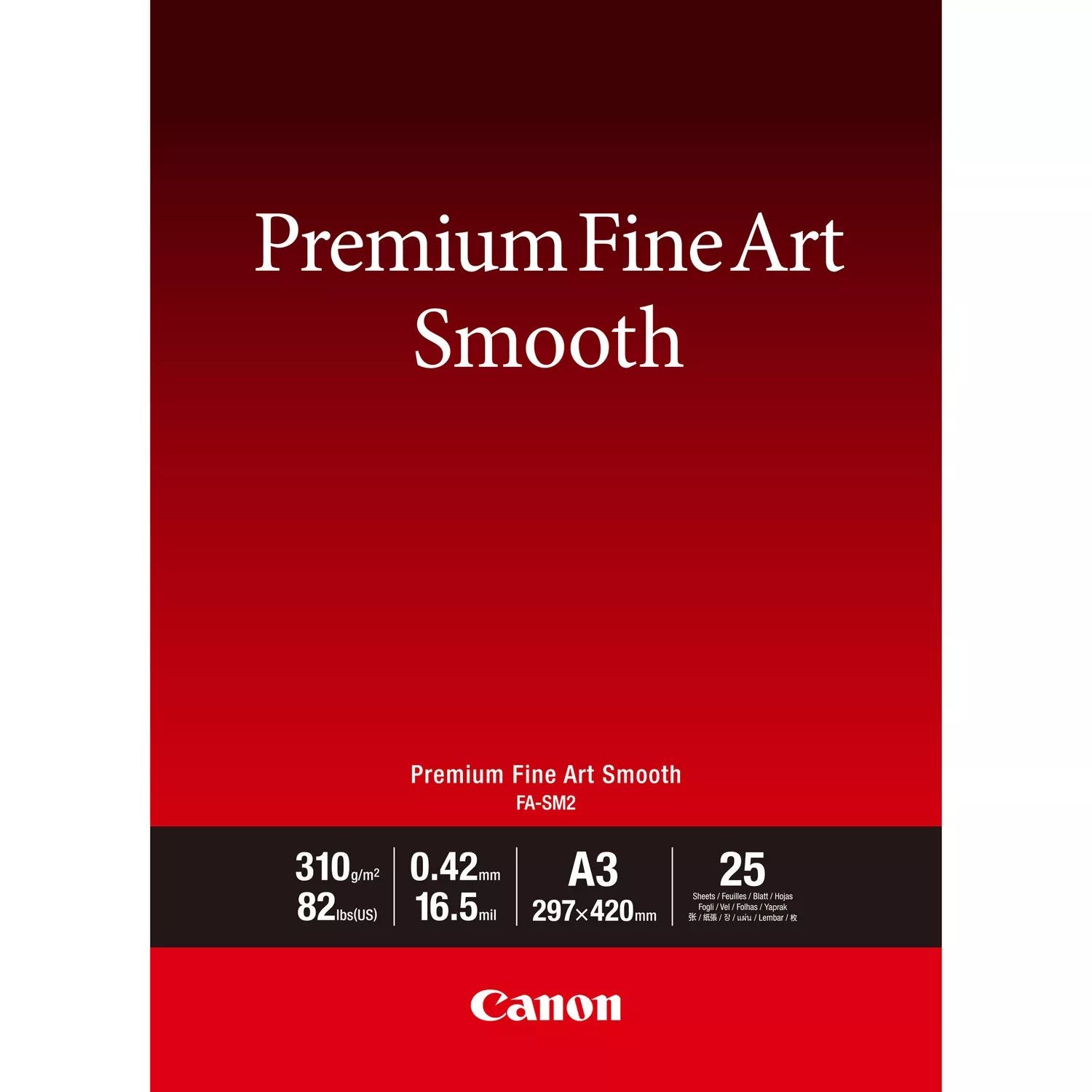 Canon Premium Fine Art Fa-Sm2 Suave 16 5 Mm A3 (297 X 420 Mm) 310 G/M² 82 Libras 25 Hoja(S) Papel Fotográfico Brillante Para Imageprograf Pro-1000 Pro-300 Pixma Pro-10s