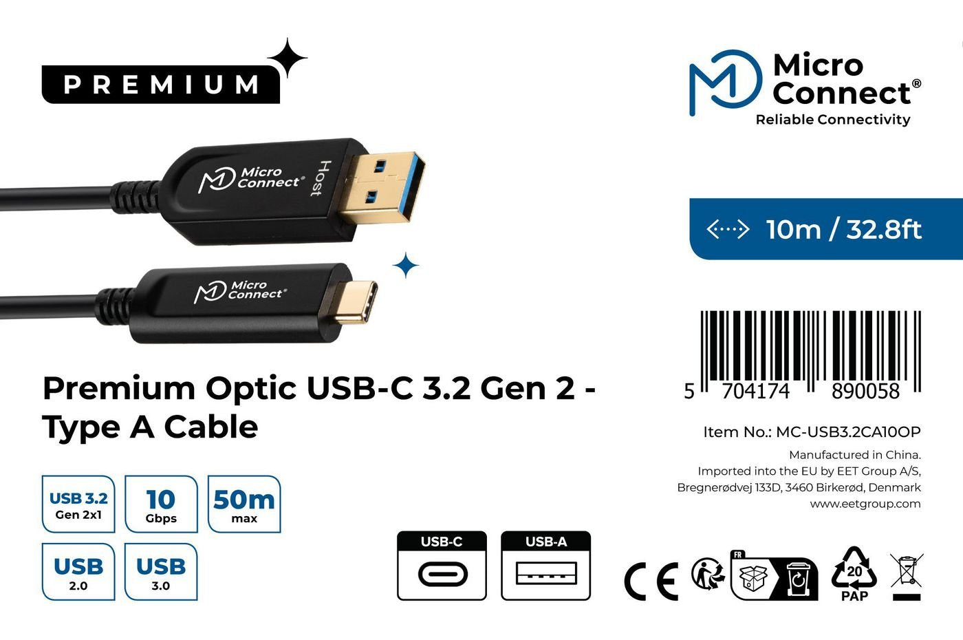 EAN 5704174890058 - Microconnect MC-USB3.2CA10OP cable USB USB 3.2 Gen 2 (3.1 Gen 2) 10 m USB A USB C Negro imagen 3