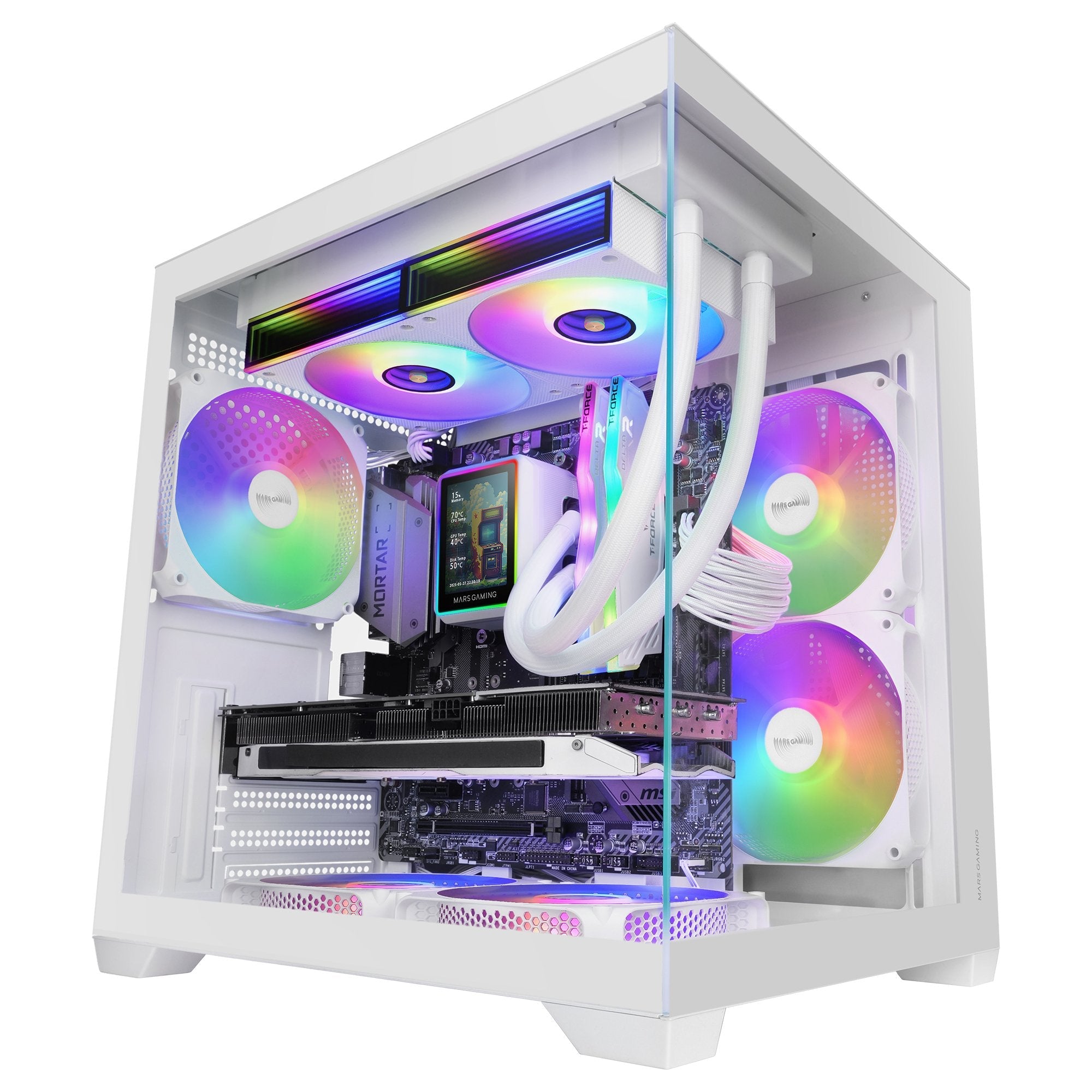 Caja Pc Micro Atx Mars Gaming Mc-View3w Gpu Max 330mm Cristal Templado Panoramico Argb Usb-C Blanca