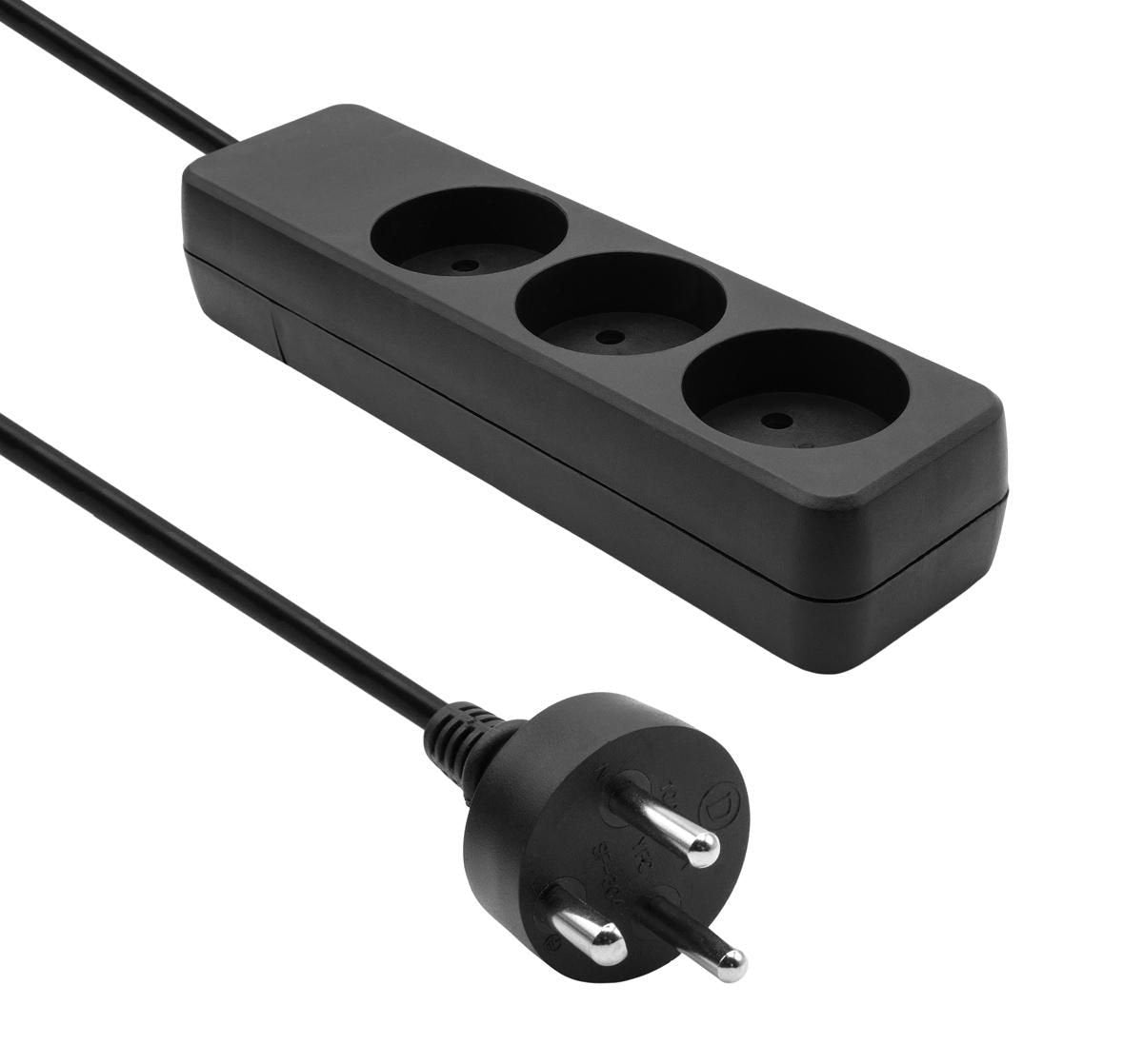 Danish Power Strip 3-Way  Black 3m Cable