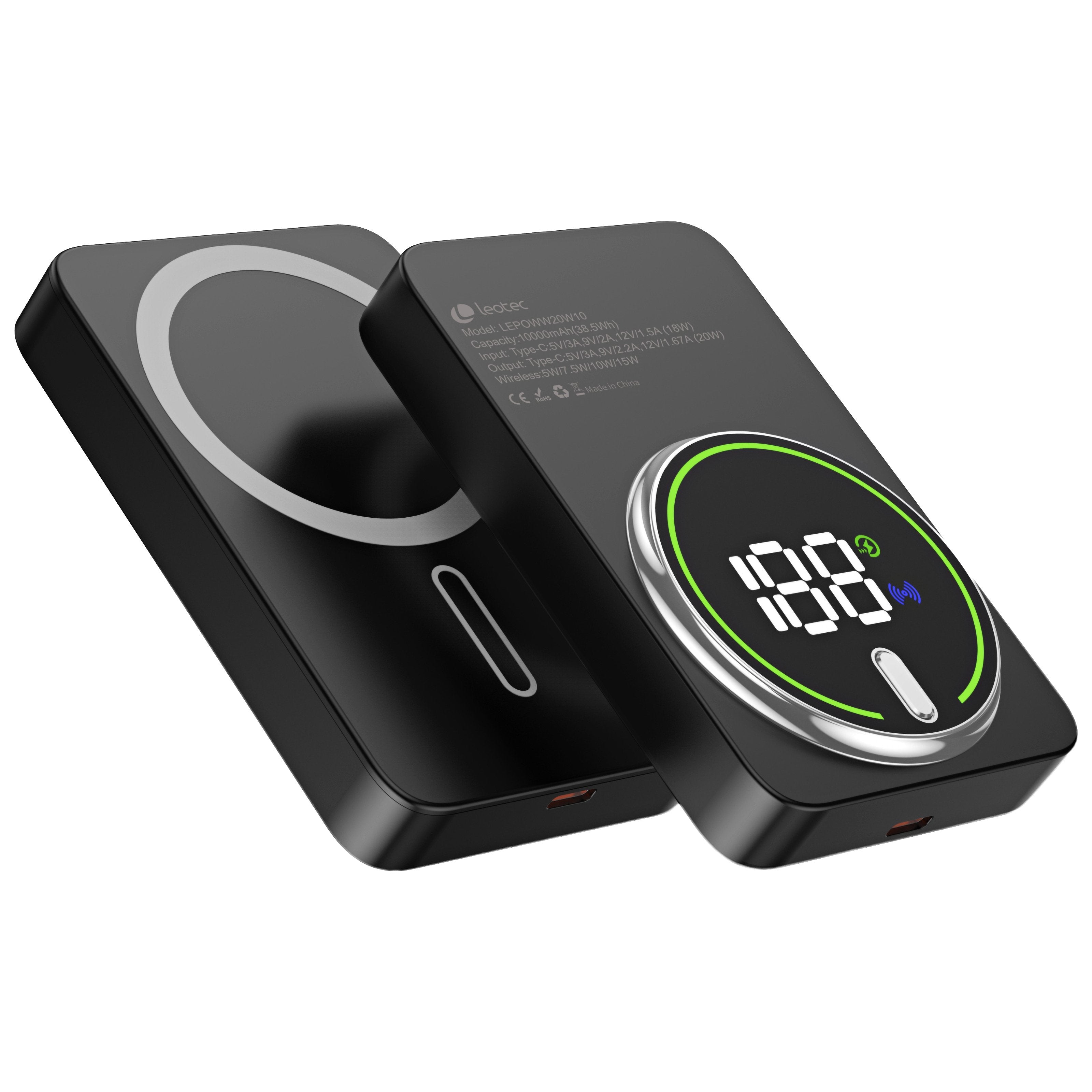 Powerbank 10000mah Leotec Lepoww20w10k 20w Wireless Negra Incluye Cable Usb Tipo-C