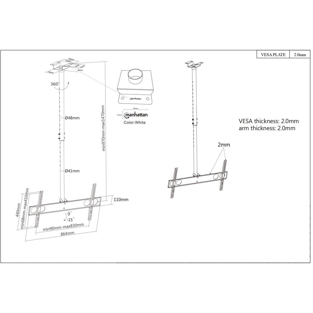 Manhattan Soporte Para Tv, Techo, Con Inclinación, Pantallas De 37" A 70" 50 Kg