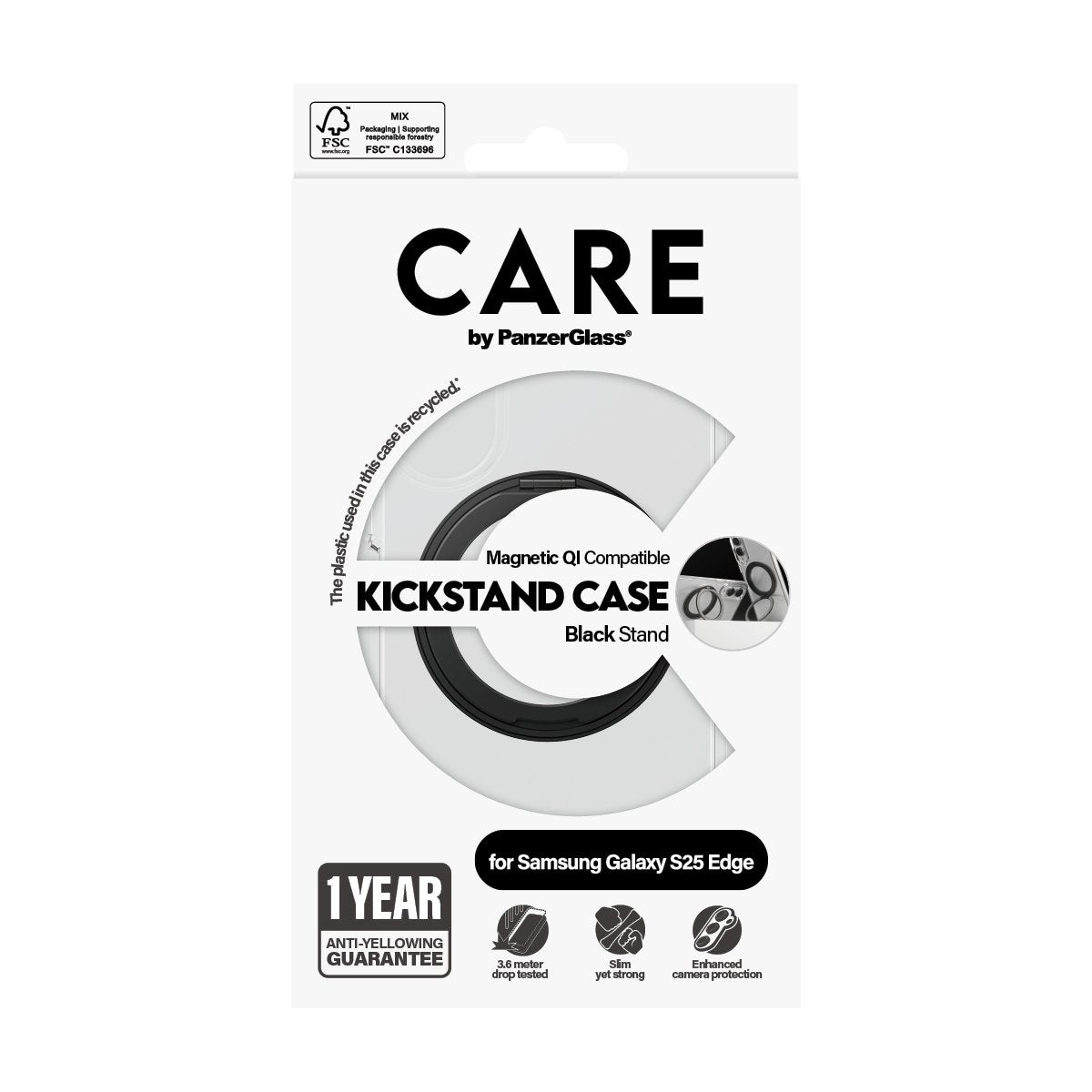 EAN 5715685025495 - PanzerGlass CARE™ by ® Case Transparent w. Black Kickstand & Qi Compatible Samsung S25 Edge funda para te imagen 3