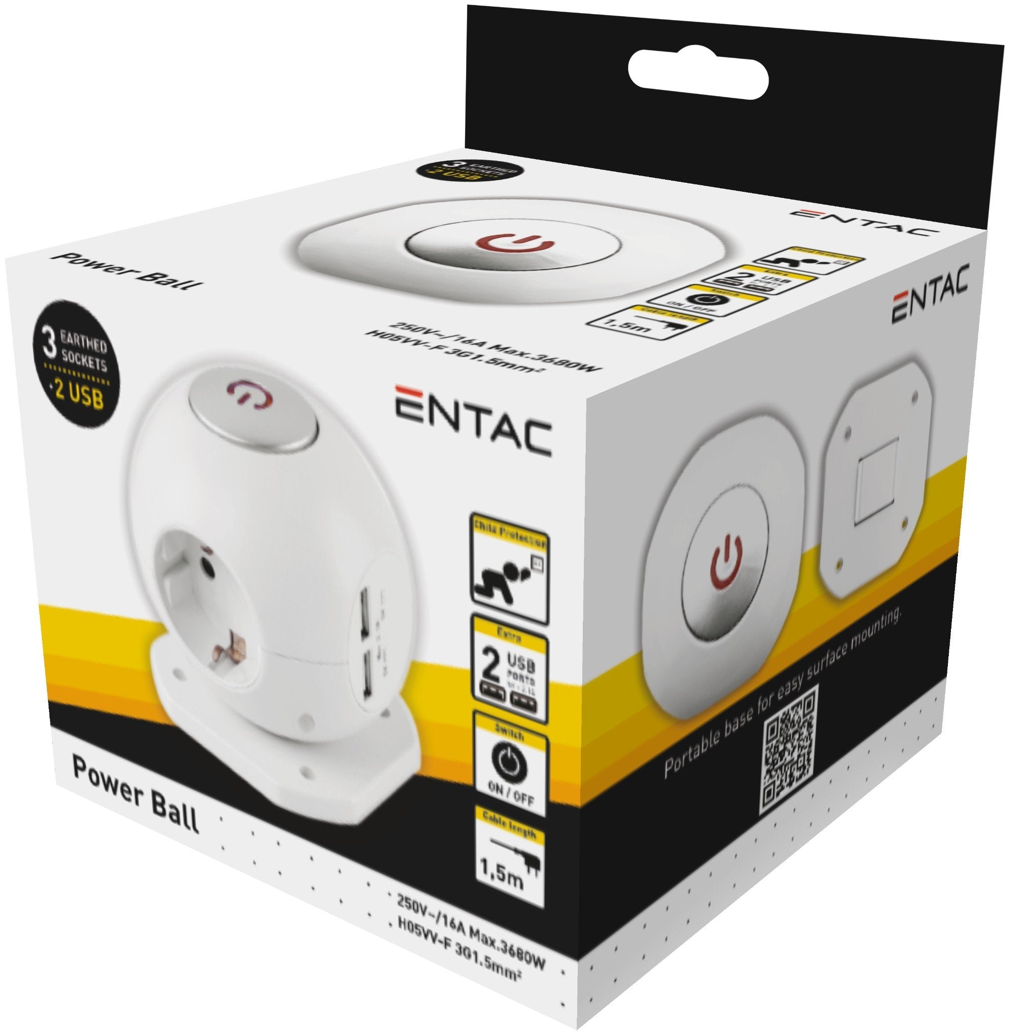 Entac Meckdosenball 3fach Con Usb 1,5m Schalter Blanco