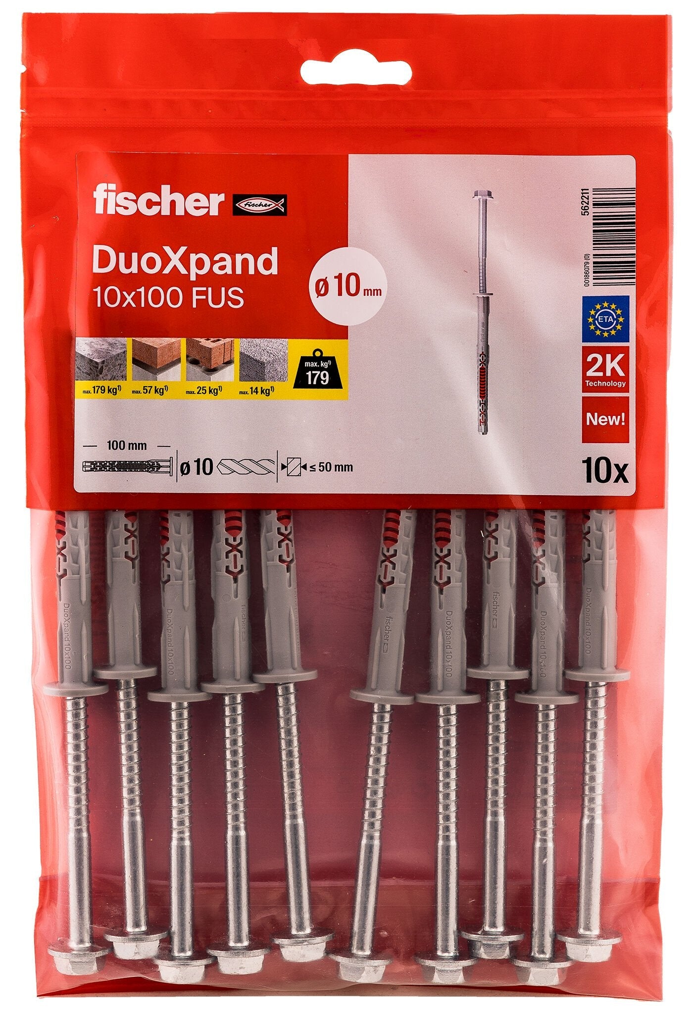 Tacos De Expansión Duoxpand Fus Ø10 X 100 Mm + Tornillos Ø7 X 109 Mm, Bolsa 10 Uds