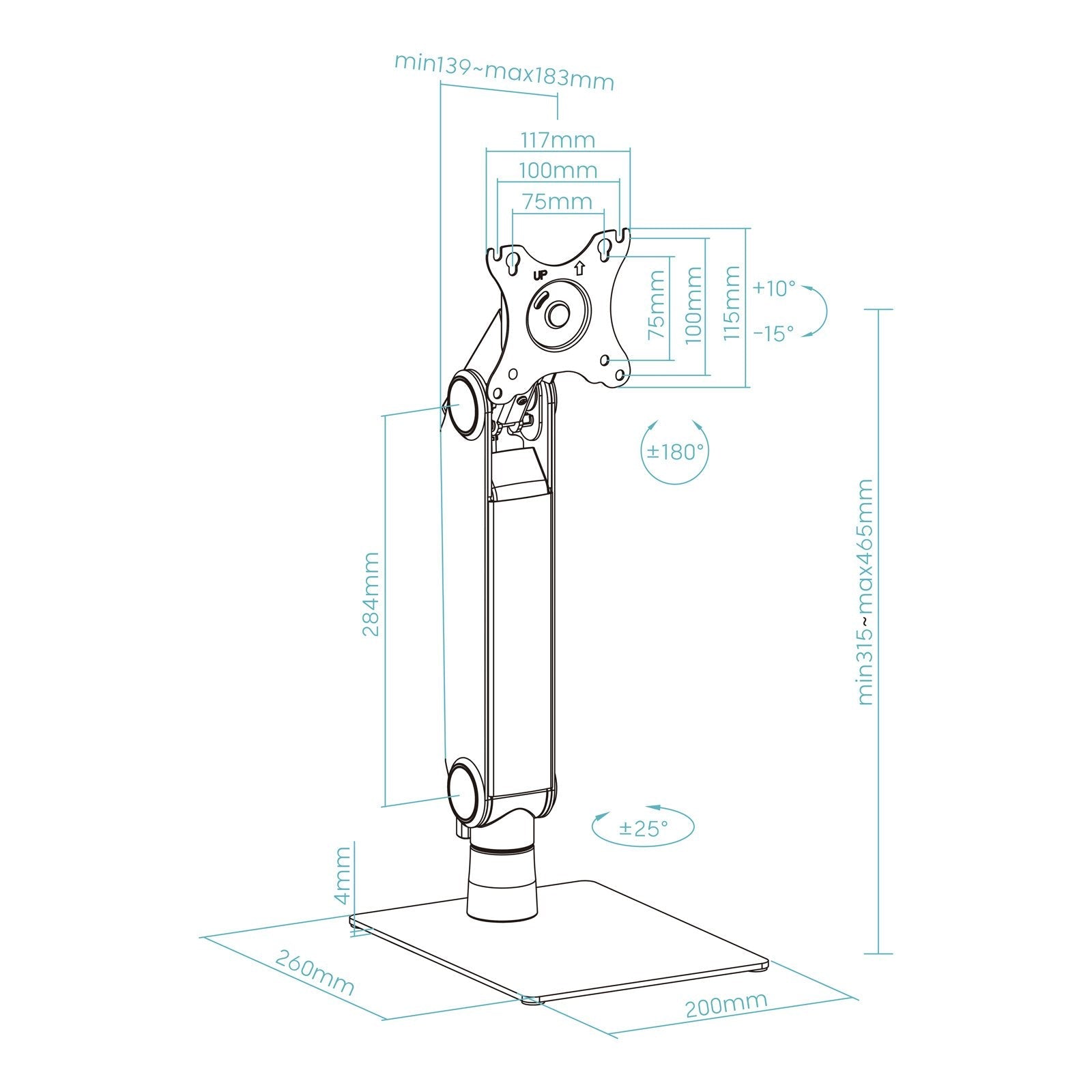 Soporte De Mesa Para Monitor Tooq Db1741tn-B Giratorio Inclinable Hasta 8kg