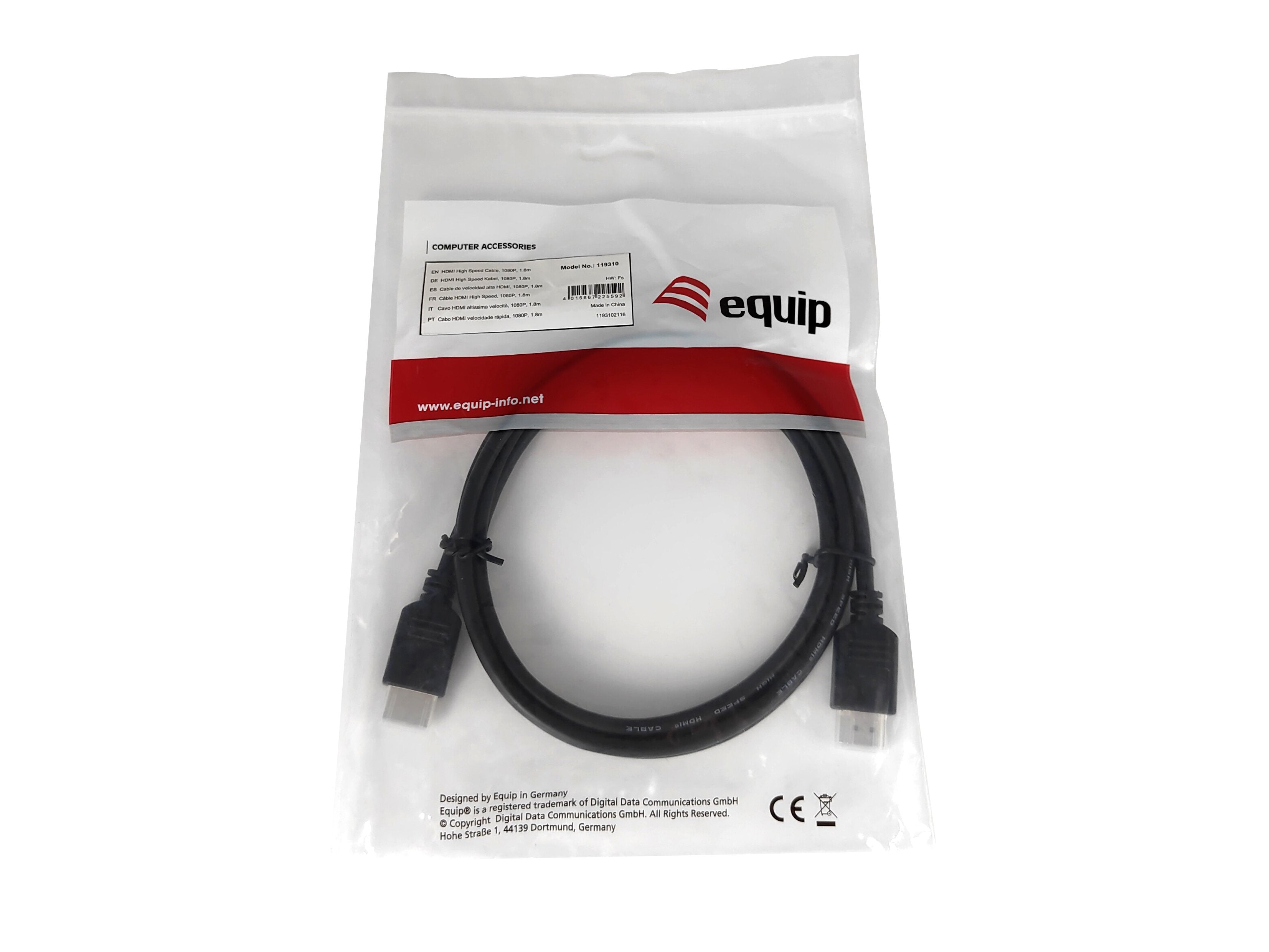 Equip Cable Hdmi  A-A M/M  1.8m 1080p  Hs Ethernet  60hz Negro
