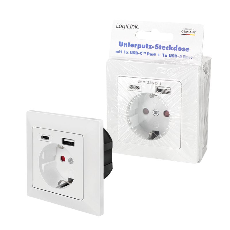 Toma De Empotrar Logilink, 1x Cee 7 3, 1x Usb-A, 1x Usb-C