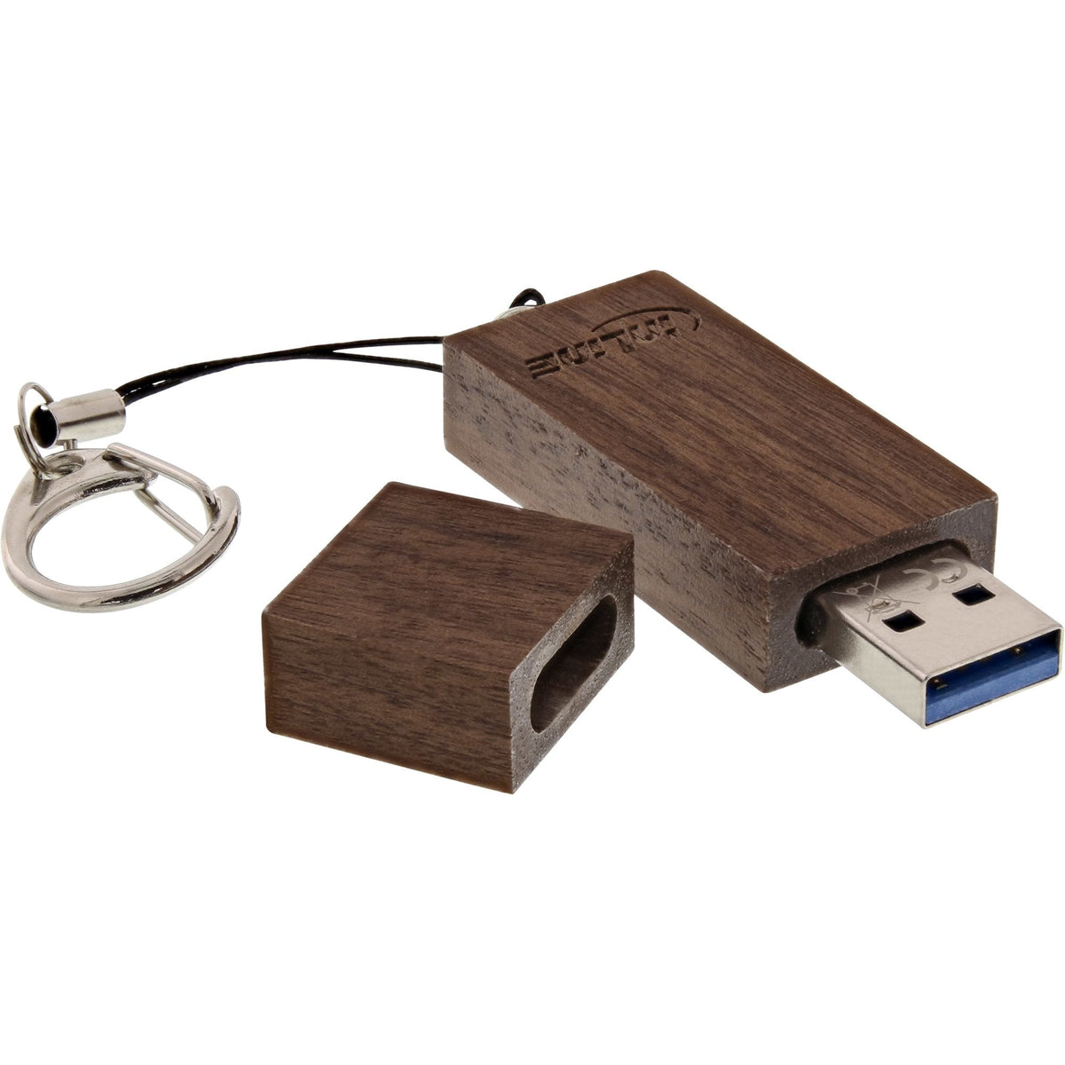 Unidad Flash Usb 3.0 Inline 128 Gb, Madera De Nogal, Con Llavero