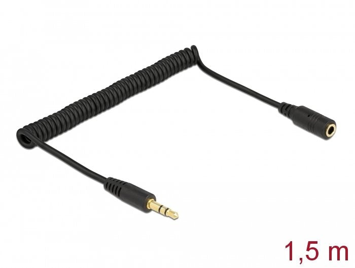 Delock Spiralcable Verlängerung 3,5 Mm 3 Pin Klinkenstecker Zu Klinkenbuchse 1,5 M Schwarz