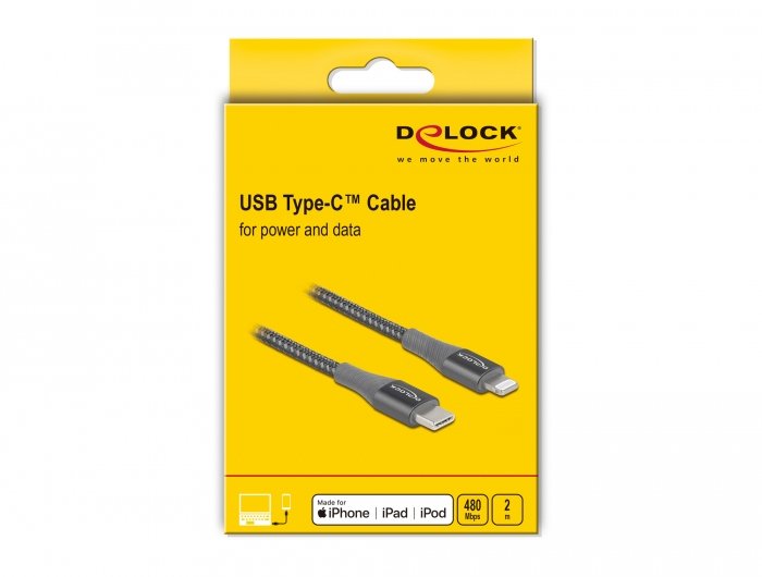 Delock 86632 Cable De Datos Y De Carga Usb Type-C A Lightning Para Iphone, Ipad Y Ipod Gris 2 M Mfi