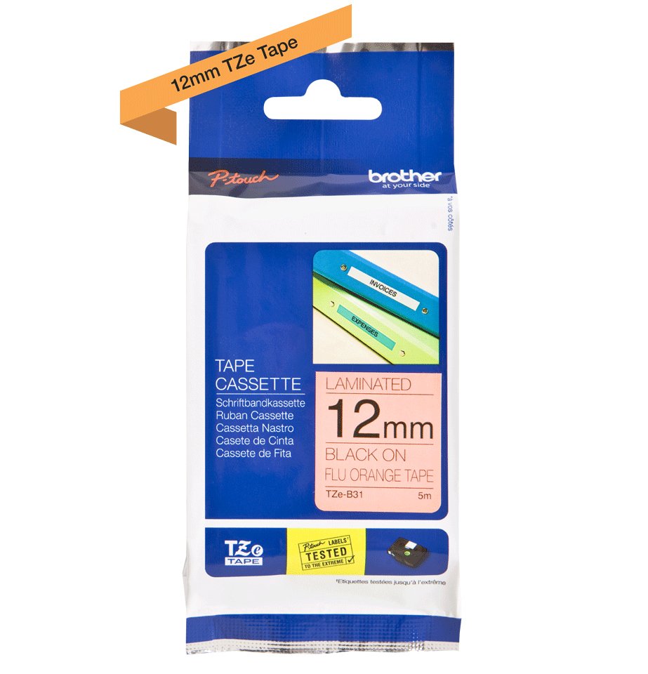 EAN 4977766691628 - Brother TZE-B31 cinta para impresora de etiquetas Negro sobre naranja fluorescente imagen 3