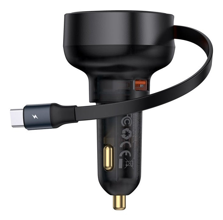 Baseus Enjoyment Pro Car Charger U+Retractable Type-C Cable 60w Cluster Black