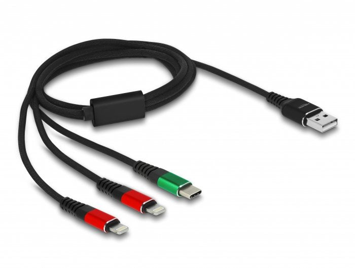 Delock Cable De Carga Usb 3 En 1 Tipo-A A 2 X Lightning / Usb Type-C 1 M