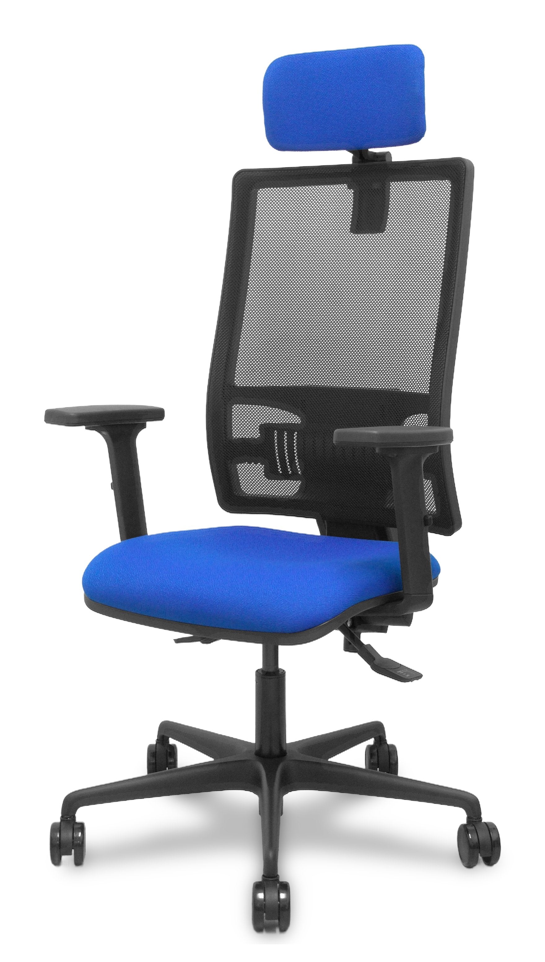 Piqueras Y Crespo Silla Bormate Asincro Malla Negra Asiento Bali Azul Brazos 2d Ruedas 65mm Cabecero Regulable