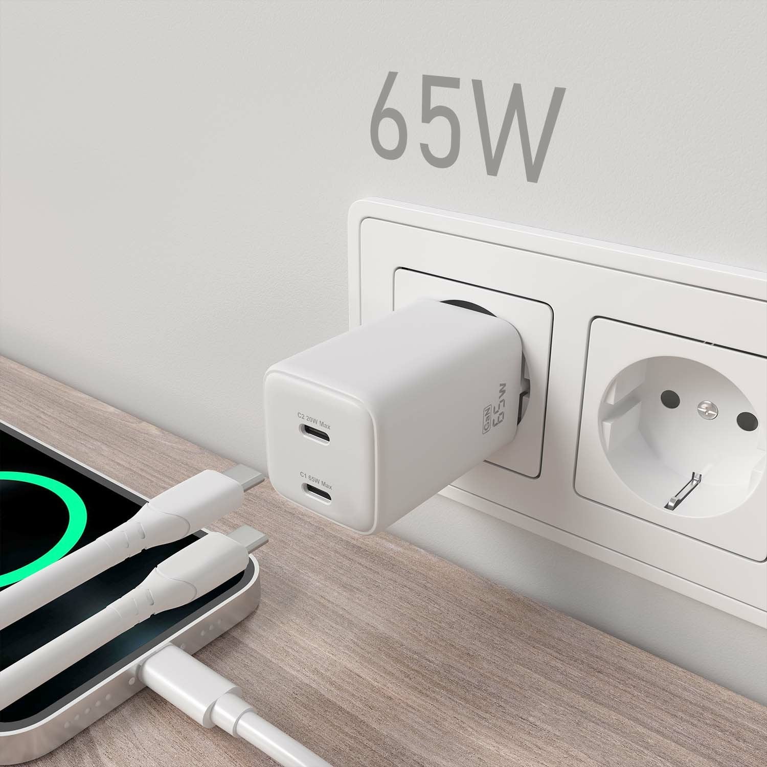 Aisens Cargador Gan 65w, 2xusb-C Pd3.0 Qc4.0, Blanco
