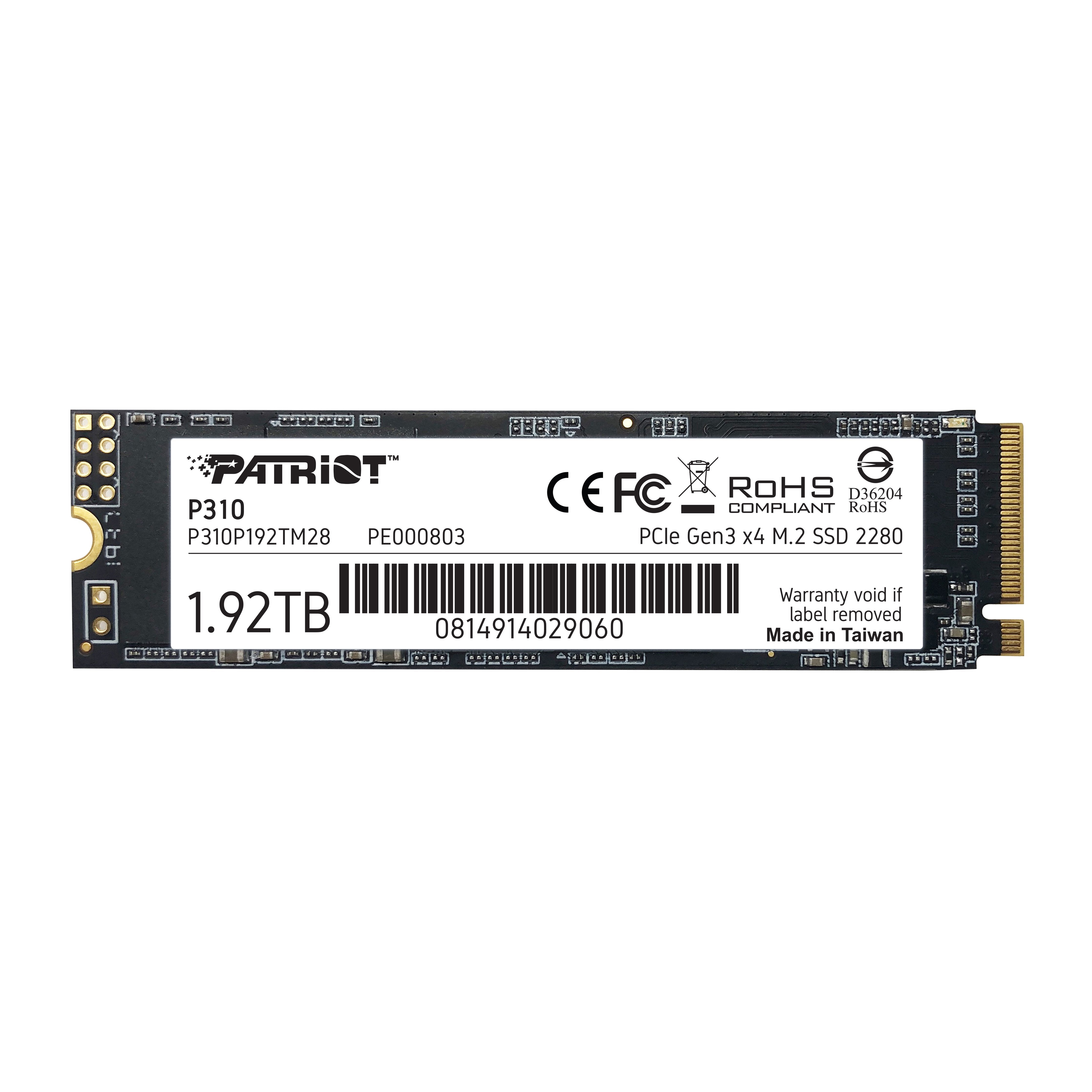 Patriot P310 M.2 1920 Gb Pci Express 3.0 Nvme, Unidad De Estado Sólido 1920 Gb, M.2, 2100 Mb/S