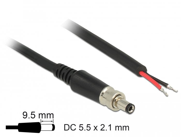 Delock 89907 Cable De Alimentación Dc 5,5 X 2,1 X 9,5 Mm Atornillable Para Abrir Extremos De Cable De 95 Cm