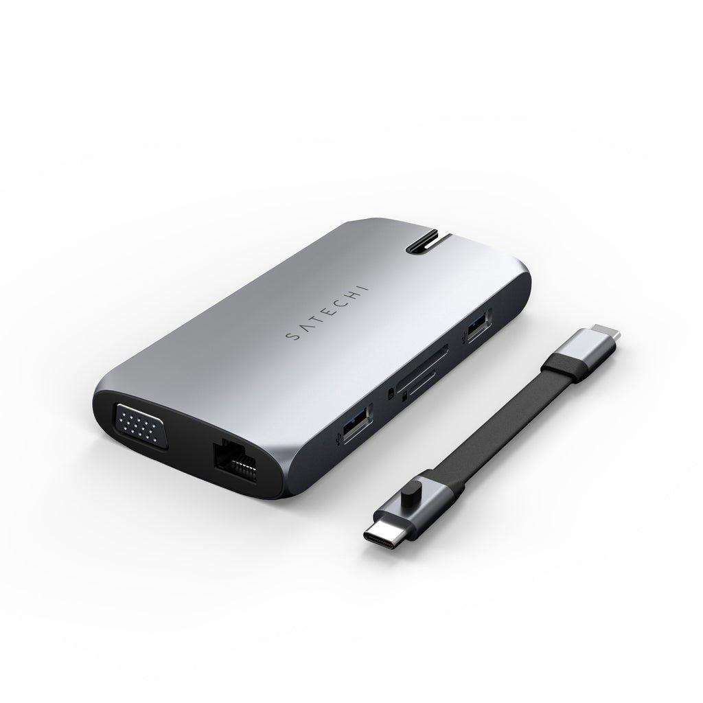 Satechi On-The-Go Multiport Usb-C (Usb-C Pd, 2x Usb-A, Hdmi 4k, Vga, Ethernet, Czytnik Kart Micro/Sd) (Gwiezdna Szarosc)