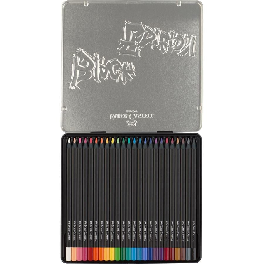 Faber-Castell Black Edition Caja Metalica De 24 Lapices De Colores - Mina Supersuave - Madera Negra - Ideales Para