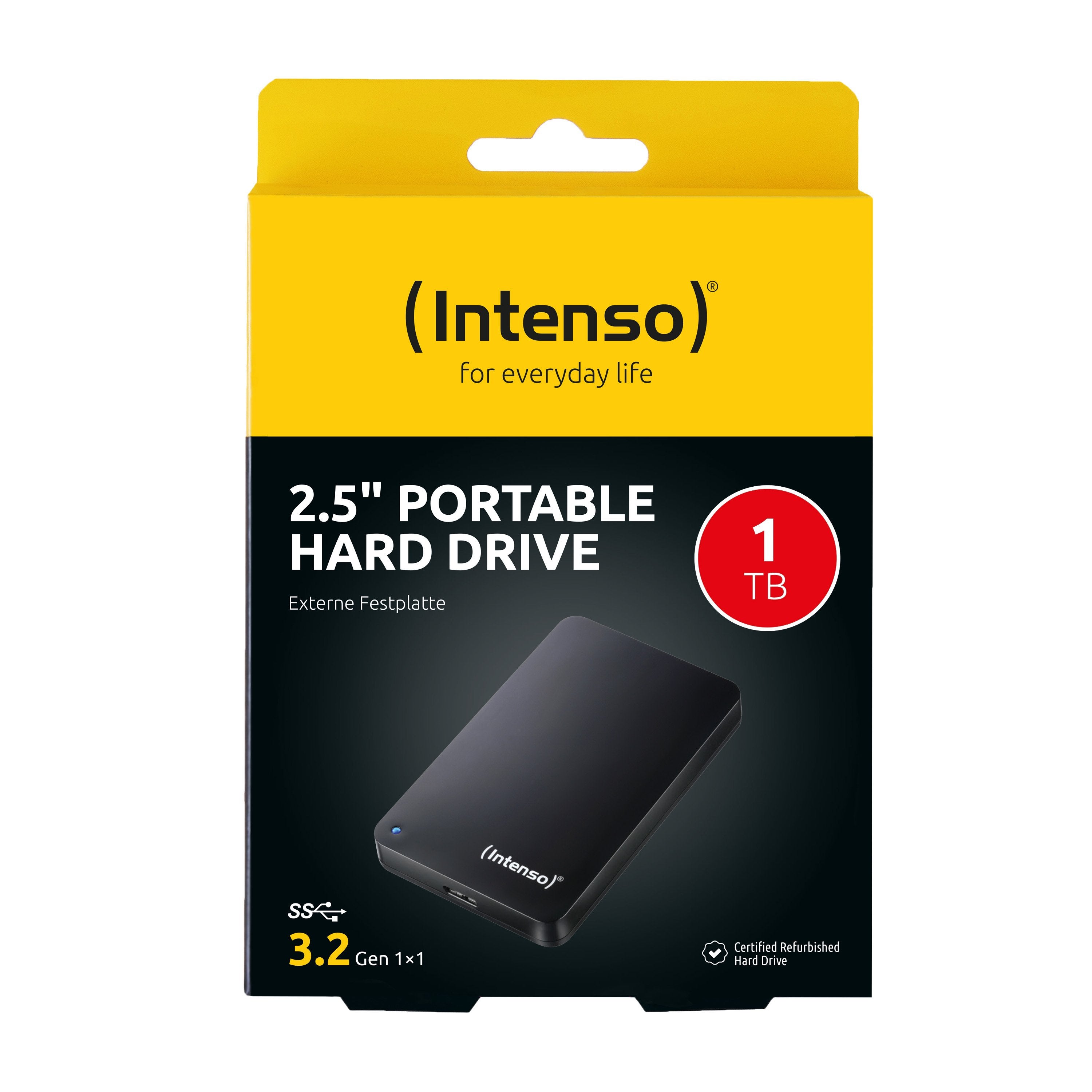 Intenso Portable Hard Drive 1 Tb Reacondicionado, Disco Duro Externo Negro 6021660