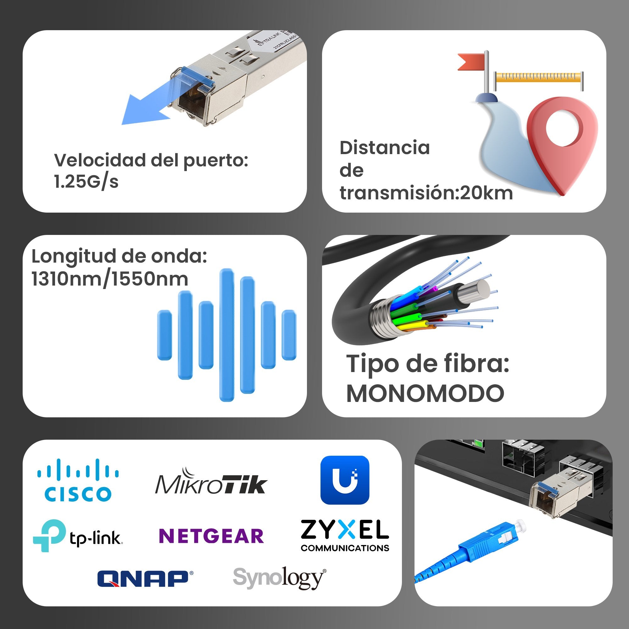 Extralink Sfp 1.25g  Sfp Wdm Módulo  1,25gbps, 1310/1550nm, Single Mode, 20km, Sc, Dom, Pair