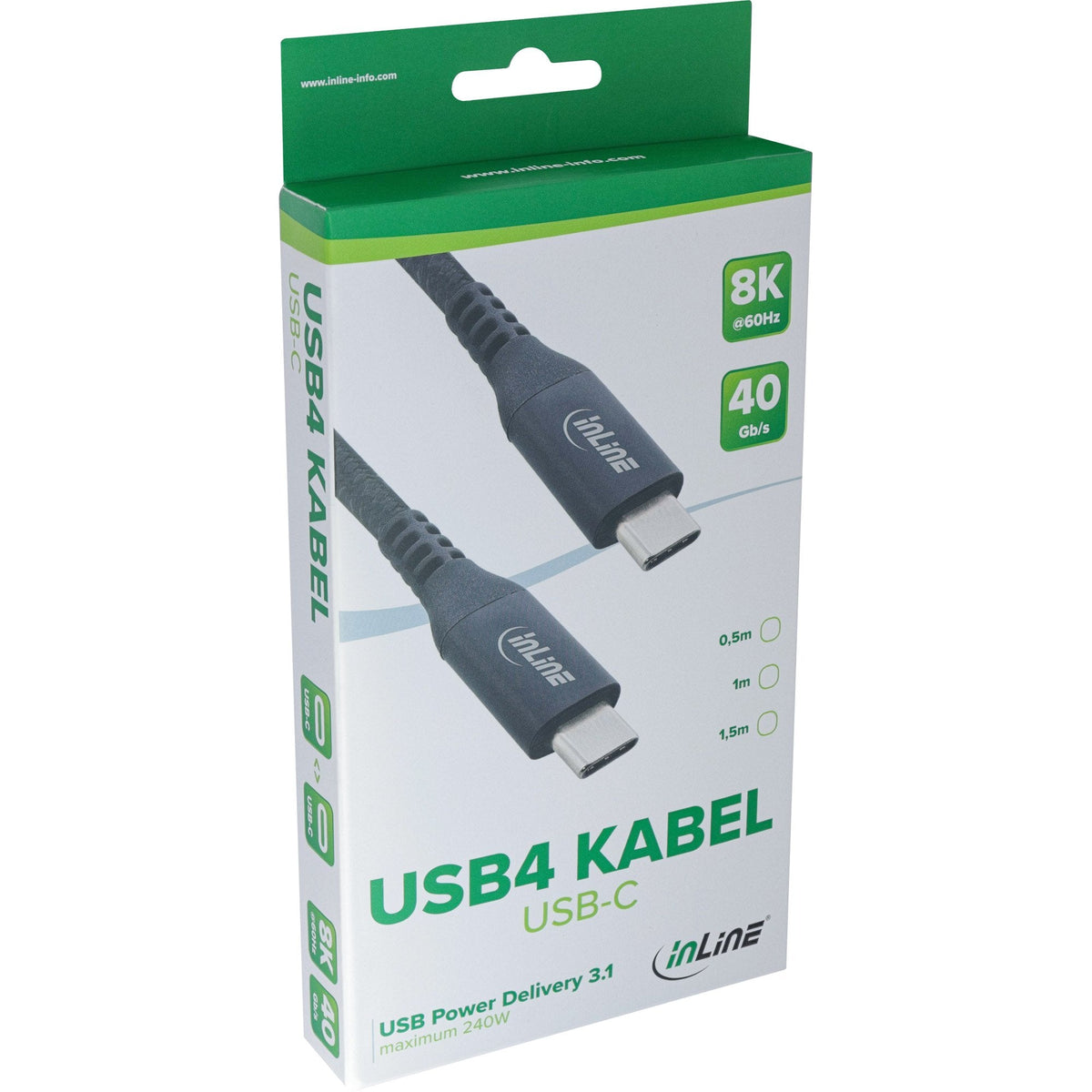 Cable Inline Usb4, Usb Tipo C Macho/Macho, Negro, 0,5 M