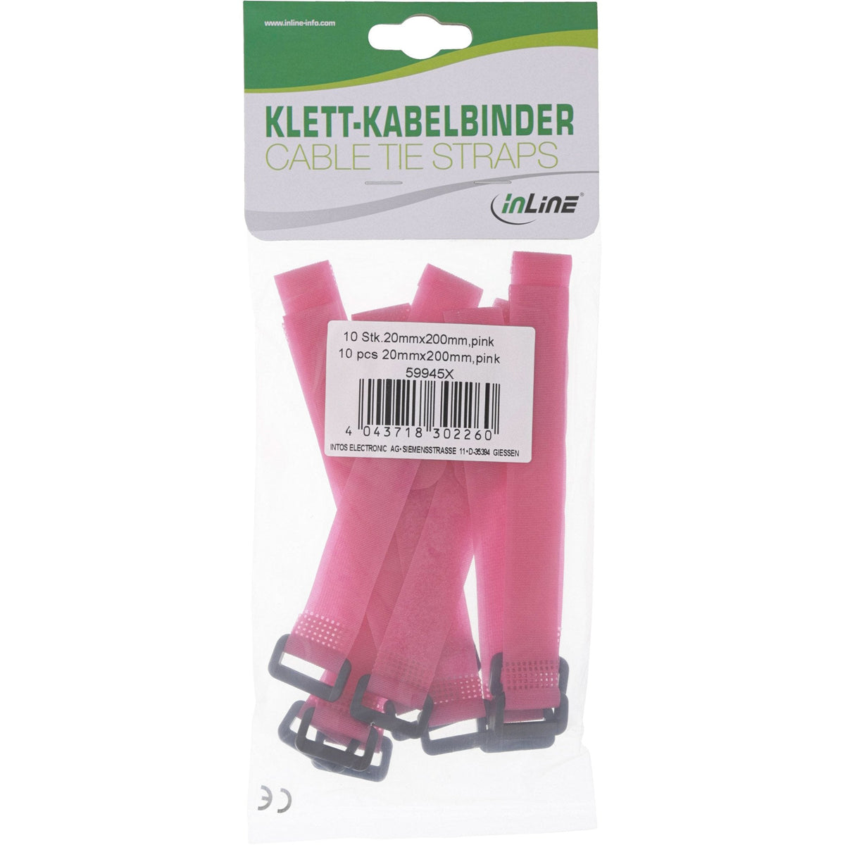 Tiras De Cables Inline De Velcro 20 X 200 Mm 10 Uds. Rosado