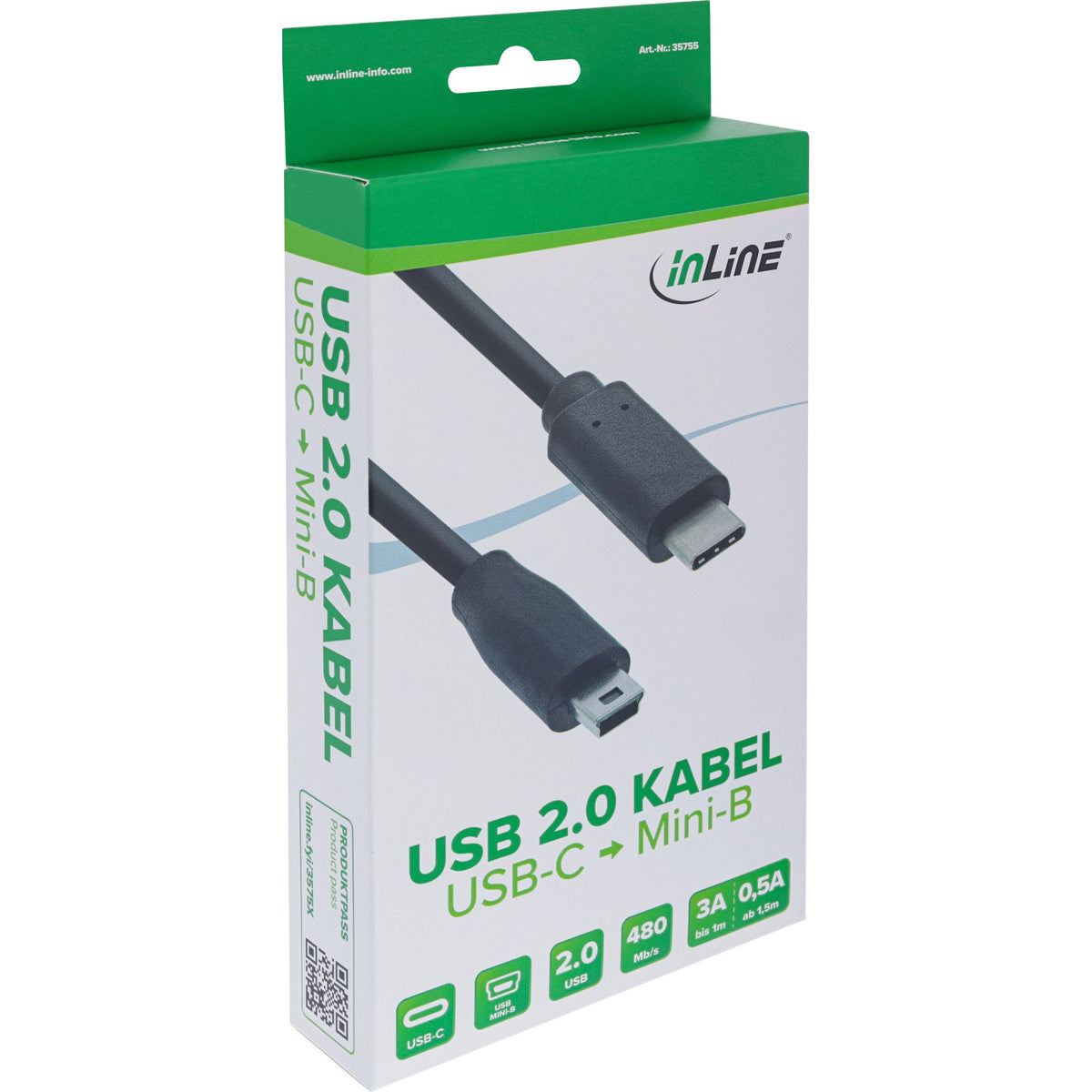 EAN 4043718249961 - InLine 35753 cable USB USB 2.0 3 m USB C Mini-USB B 0,48 Gbit/s Negro imagen 2