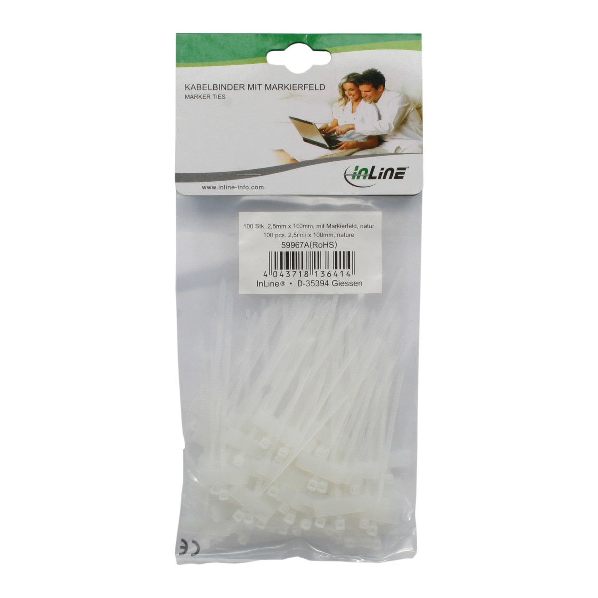 Bridas Cable Inline 100x2,5 Mm Con Campo De Marcado 8x24 Mm 100 Uds.