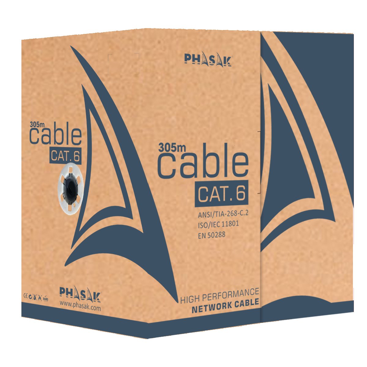 Bobina De Cable Rj45 Utp Phasak Phr 6301 Cat.6 305m Gris