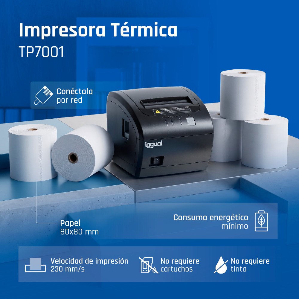 EAN 8435364318232 - iggual TP7001 203 x 203 DPI Alámbrico Transferencia térmica Impresora de recibos imagen 2