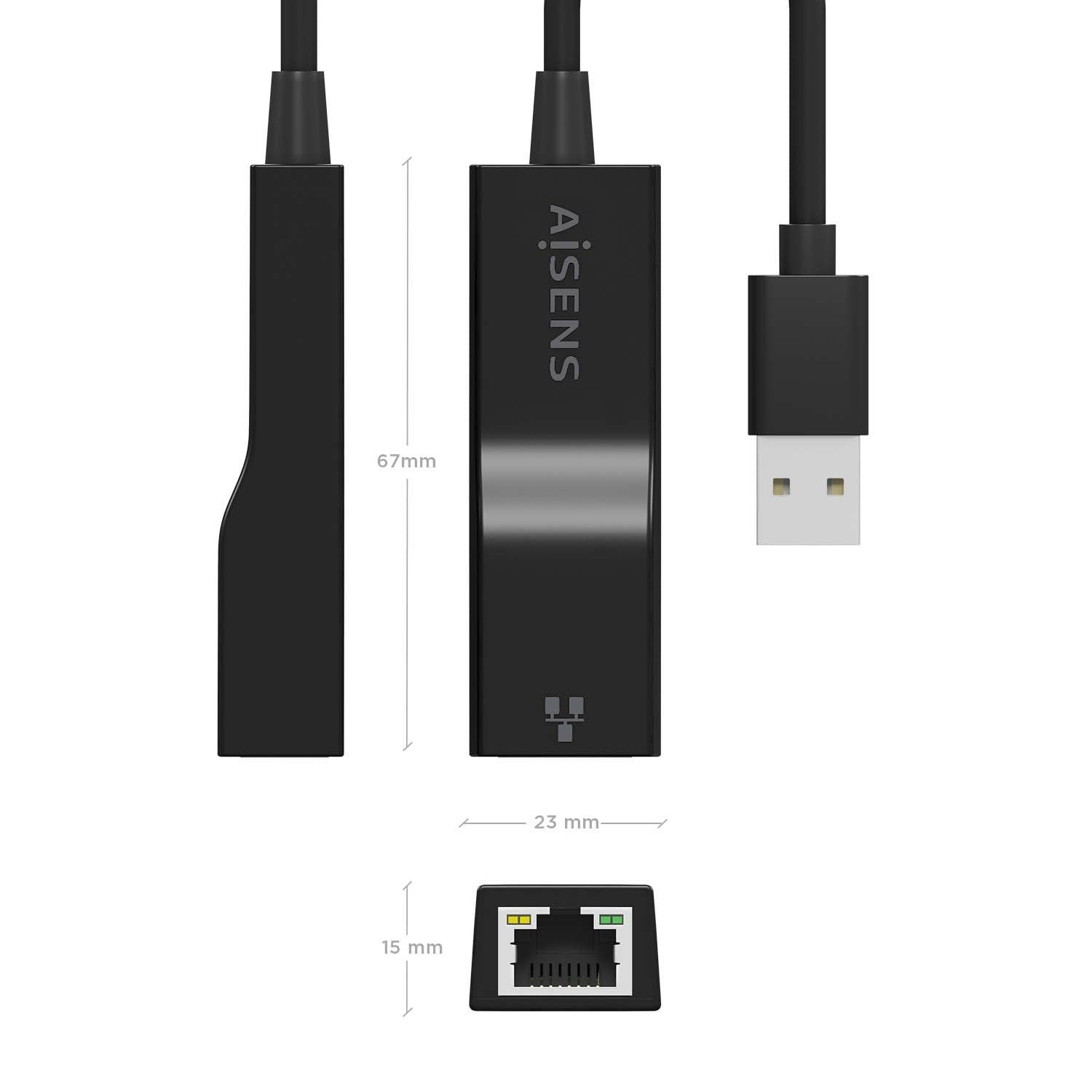 Aisens Conversor Usb 3.0 A Ethernet Gigabit 10/100/1000 Mbps - 15cm - Negro